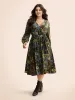 Floral Overlap Collar Belted Dress sold by Bloomchic