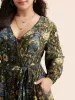 Floral Overlap Collar Belted Dress sold by Bloomchic