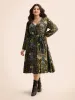 Floral Overlap Collar Belted Dress sold by Bloomchic