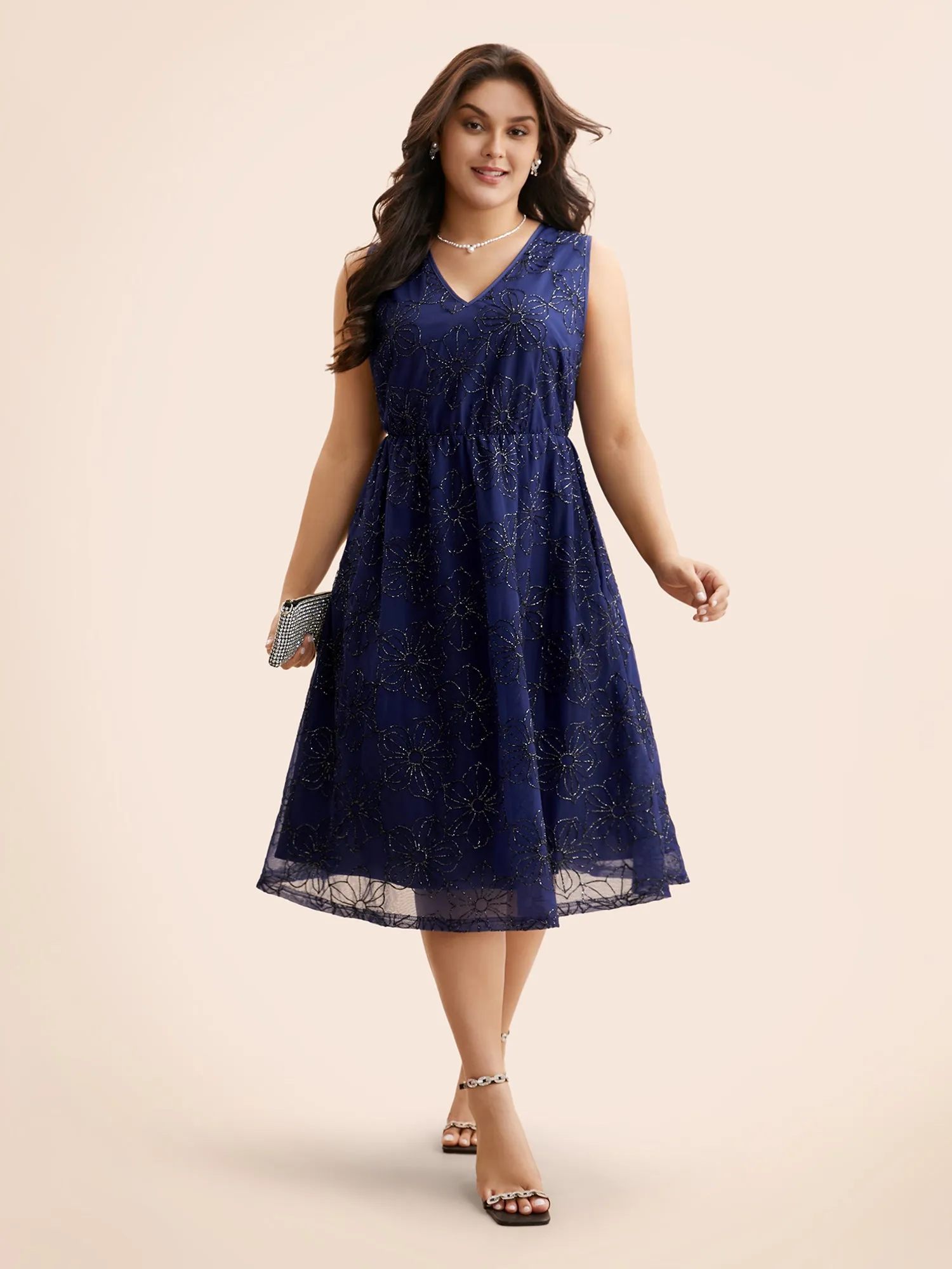 V Neck Floral Embroidered Mesh Dress sold by Bloomchic product image thumbnail 3