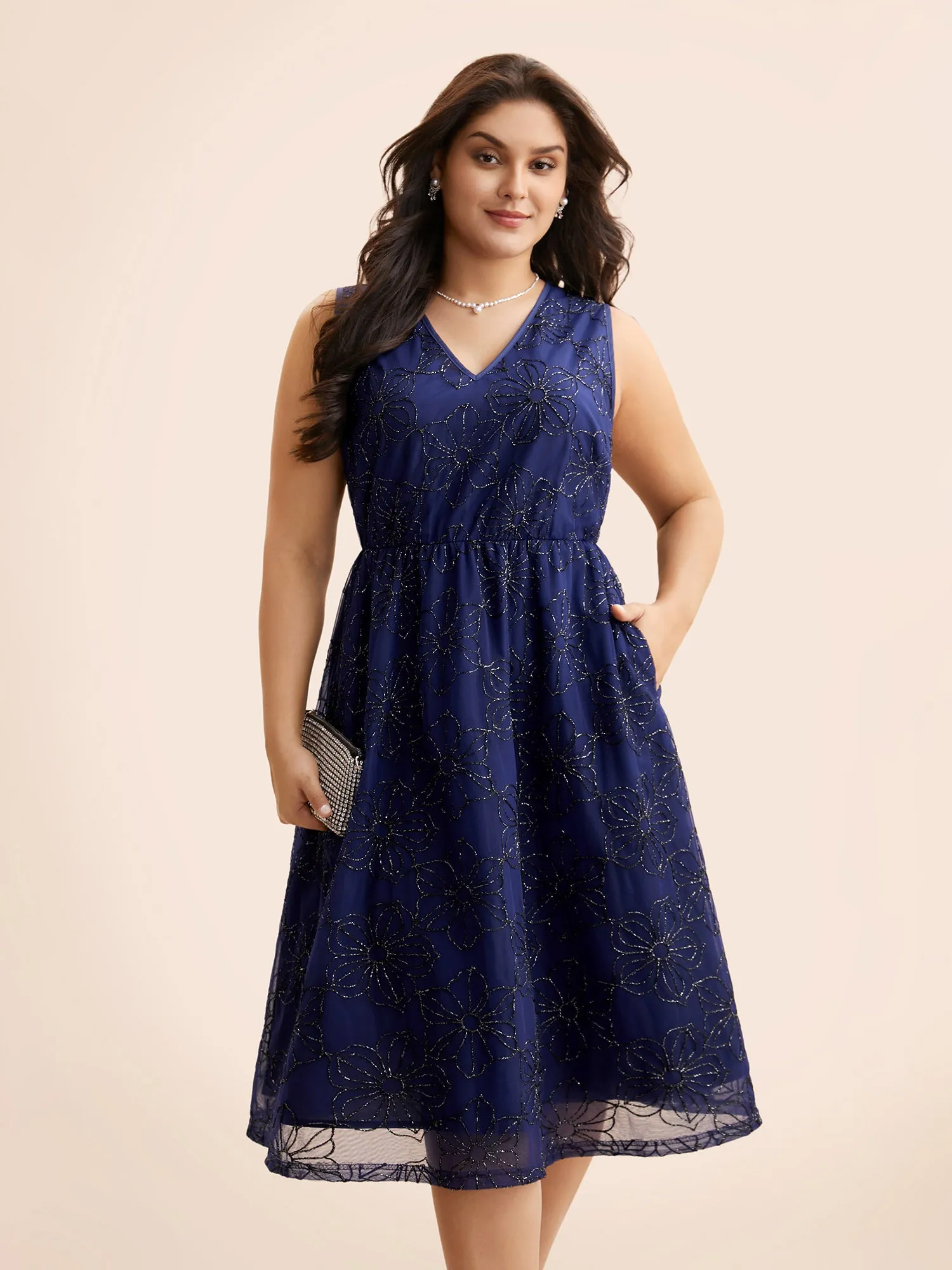 V Neck Floral Embroidered Mesh Dress sold by Bloomchic