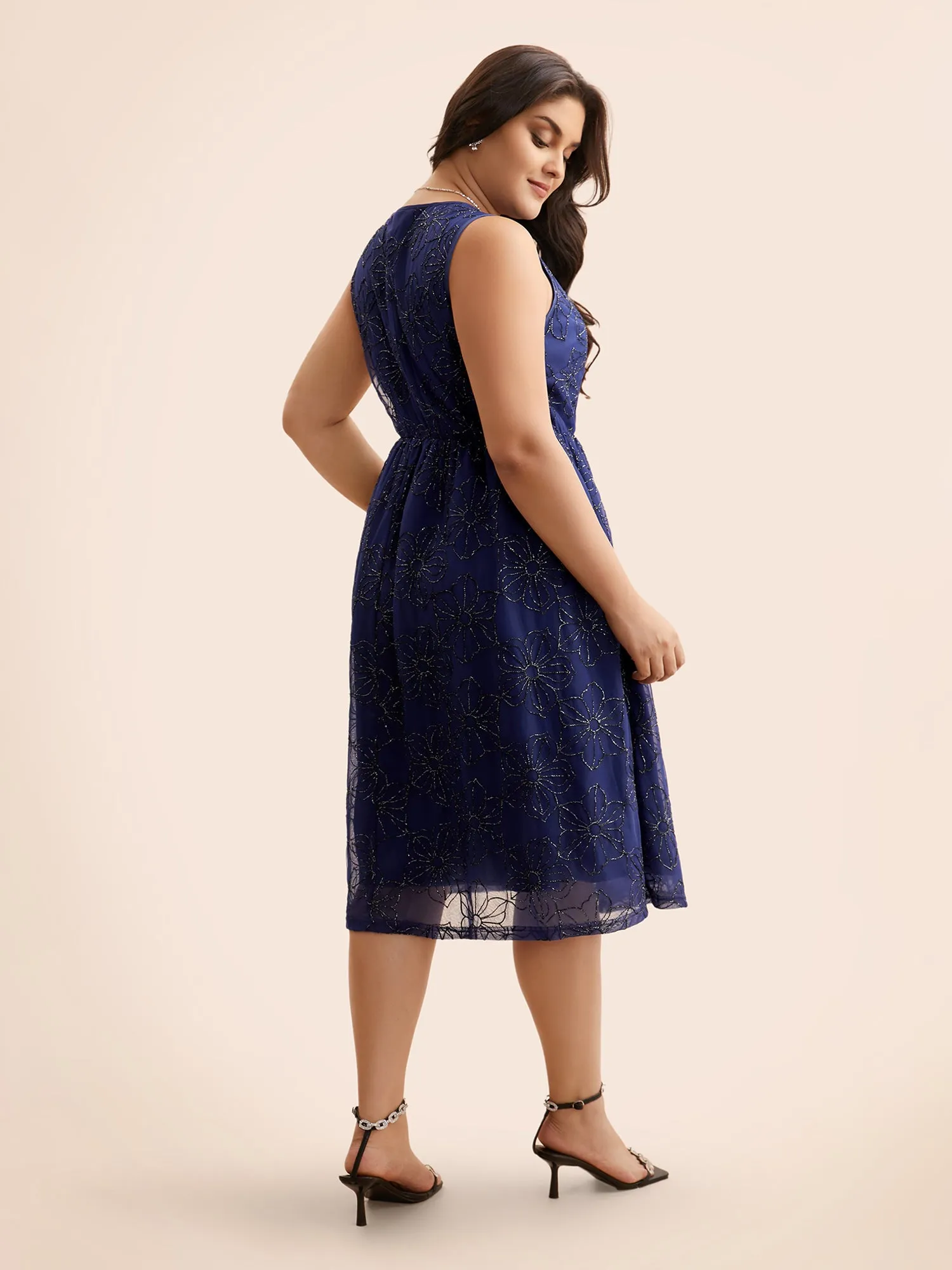 V Neck Floral Embroidered Mesh Dress sold by Bloomchic product image thumbnail 4