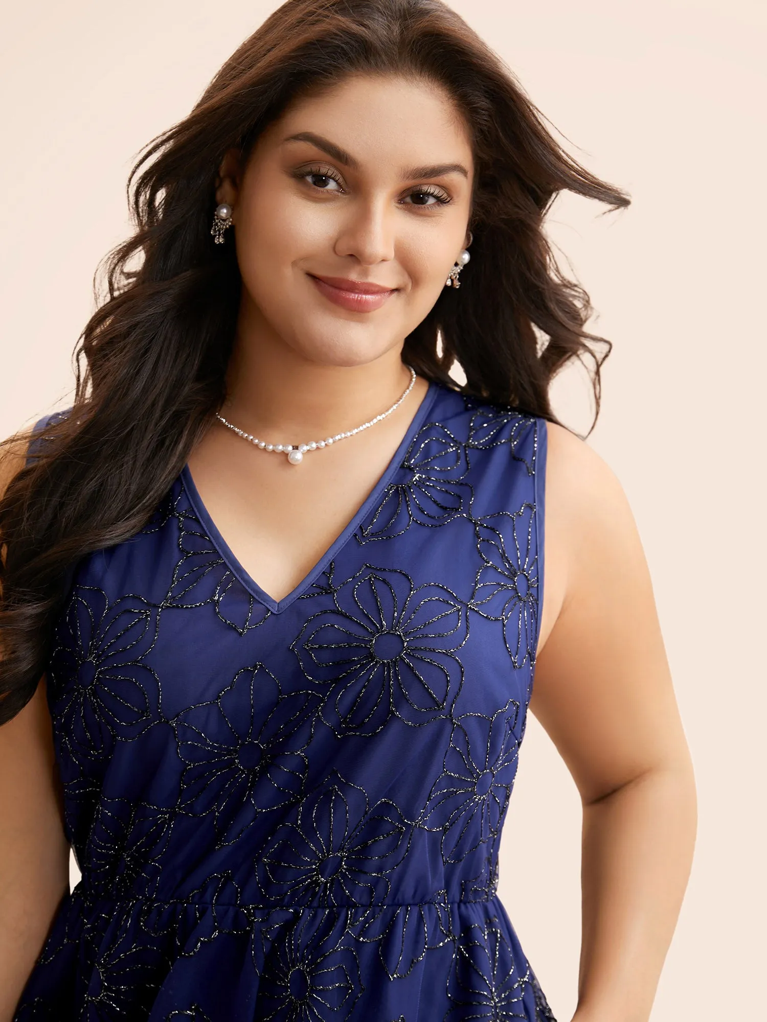 V Neck Floral Embroidered Mesh Dress sold by Bloomchic product image thumbnail 2