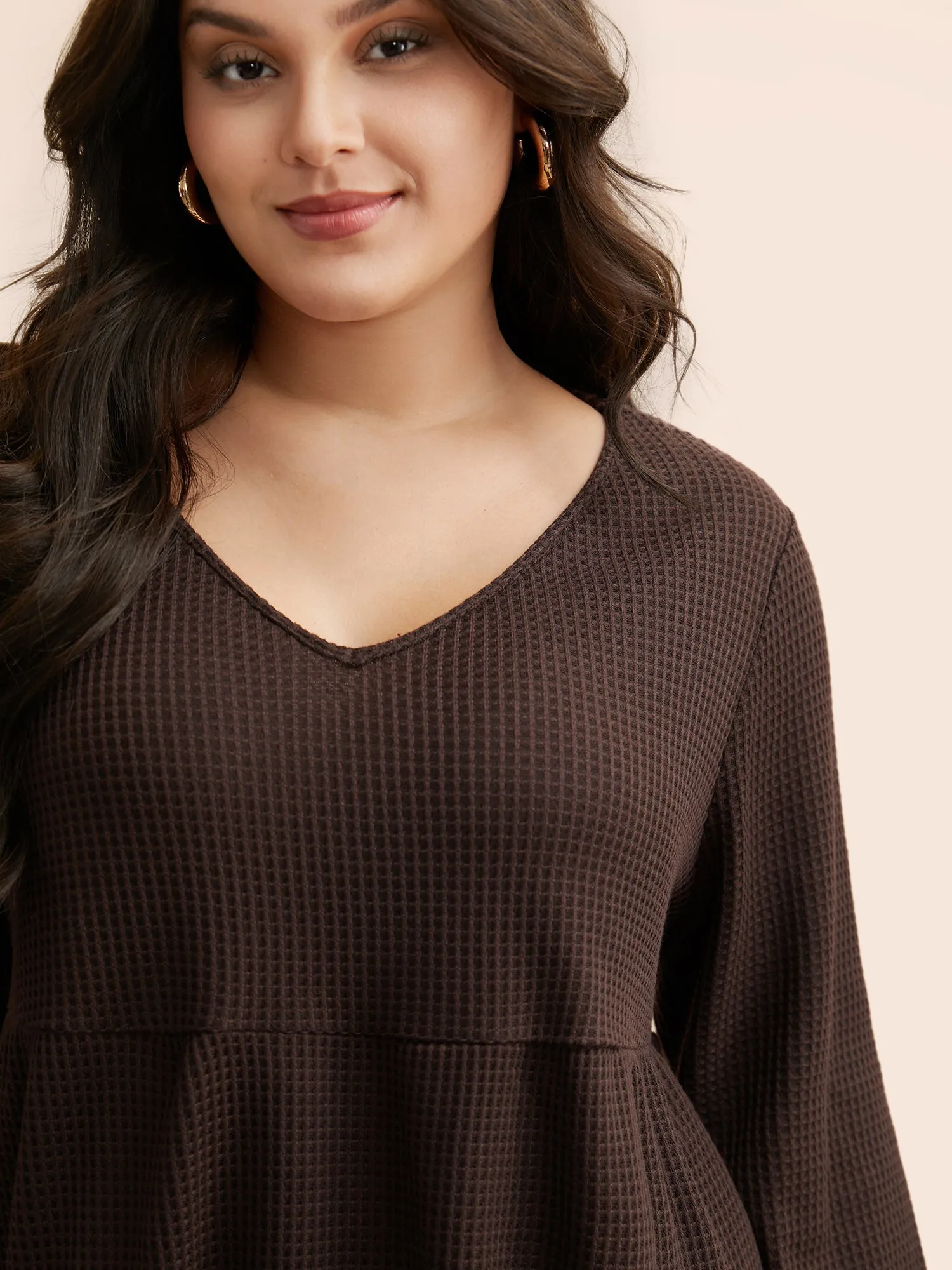 Solid Waffle Knit Ruffle Hem T-shirt sold by Bloomchic product image thumbnail 3