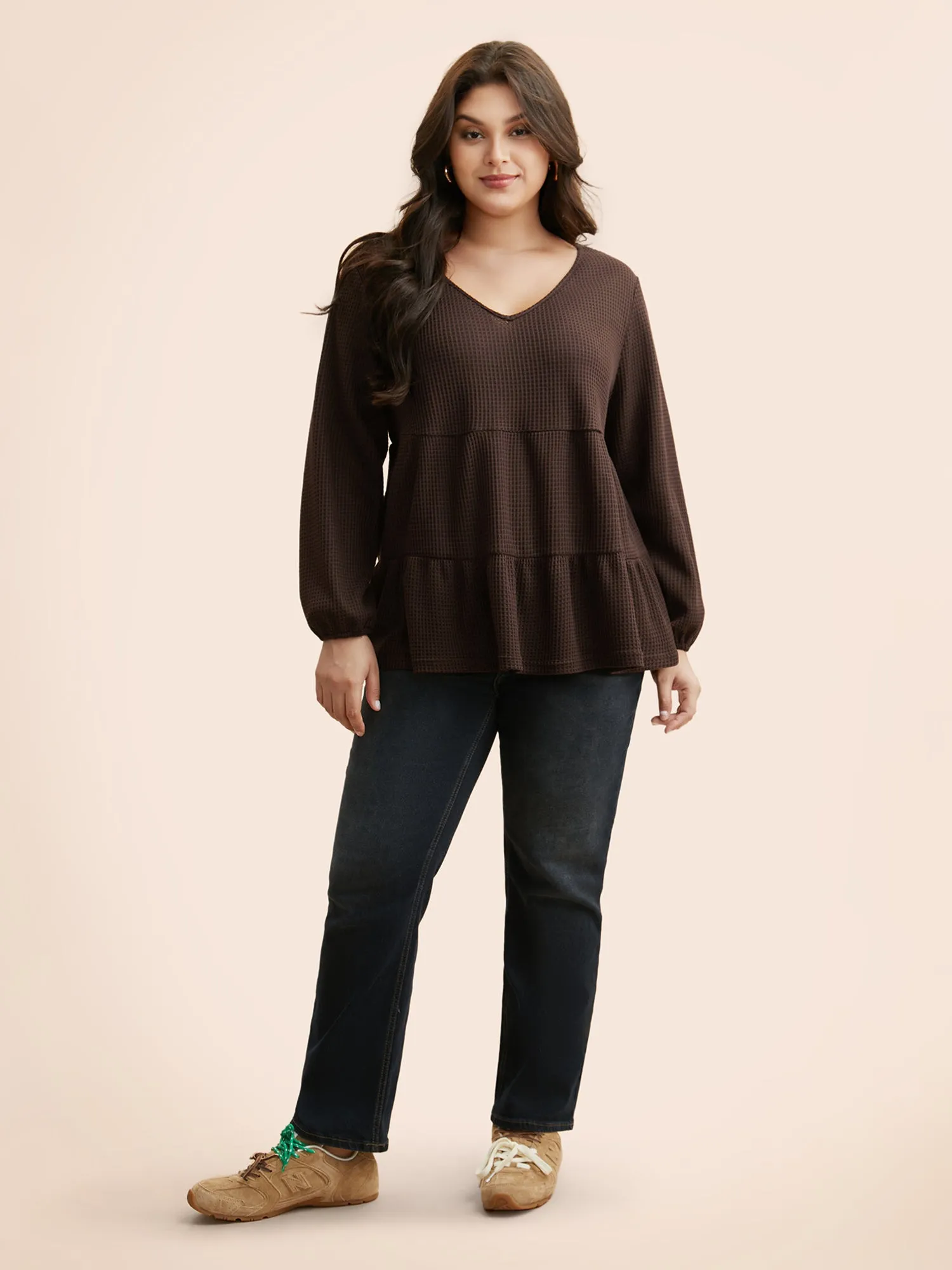 Solid Waffle Knit Ruffle Hem T-shirt sold by Bloomchic product image thumbnail 2