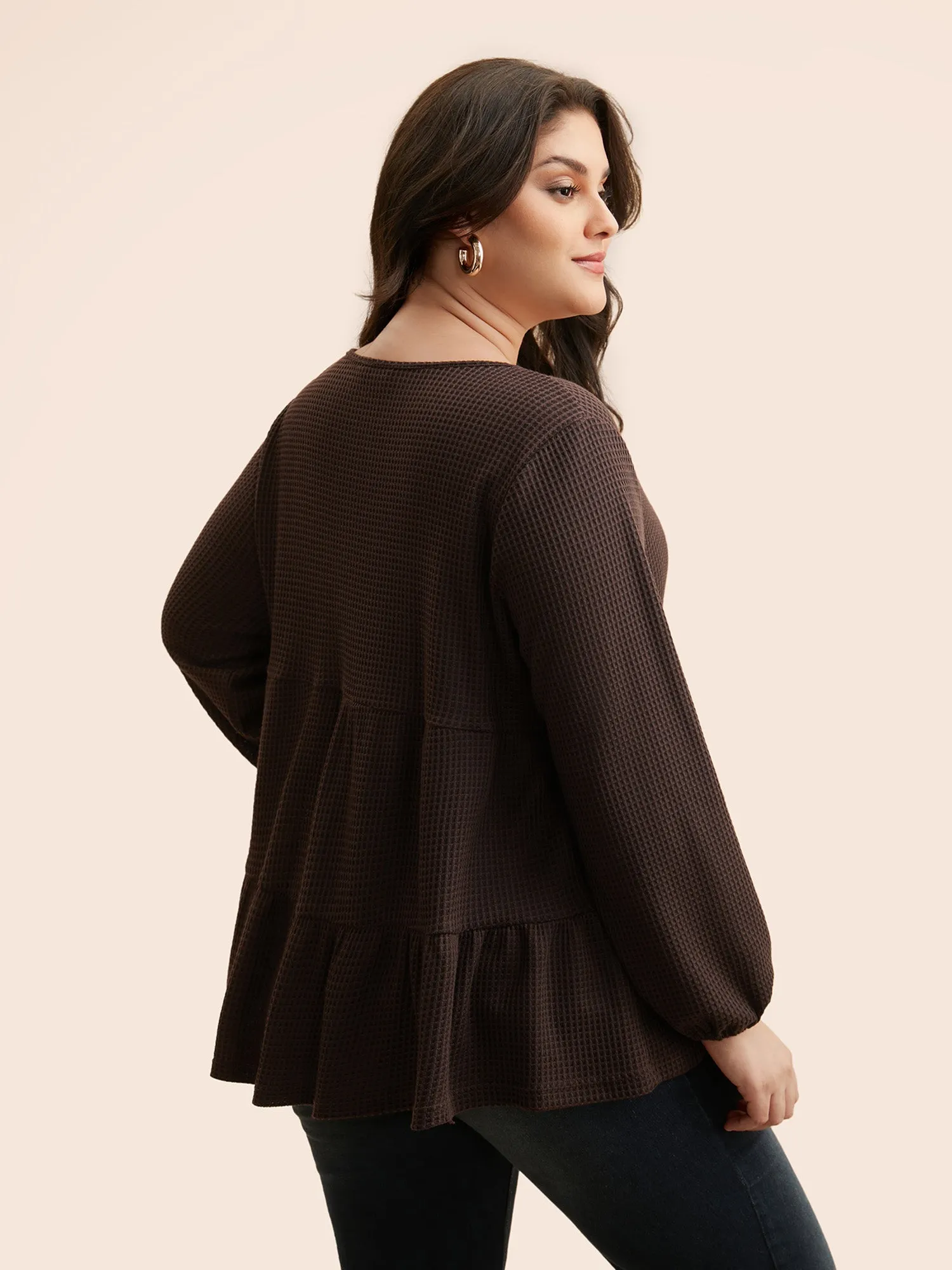 Solid Waffle Knit Ruffle Hem T-shirt sold by Bloomchic product image thumbnail 4