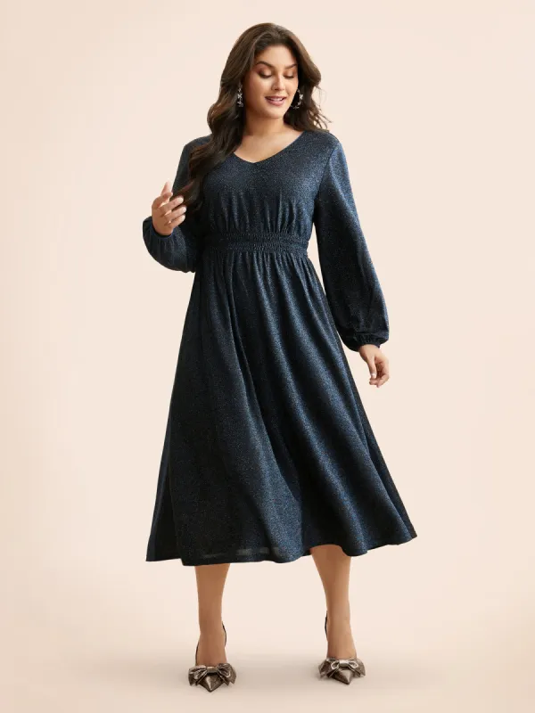 V Neck Luxe Texture Shirred Dress sold by Bloomchic