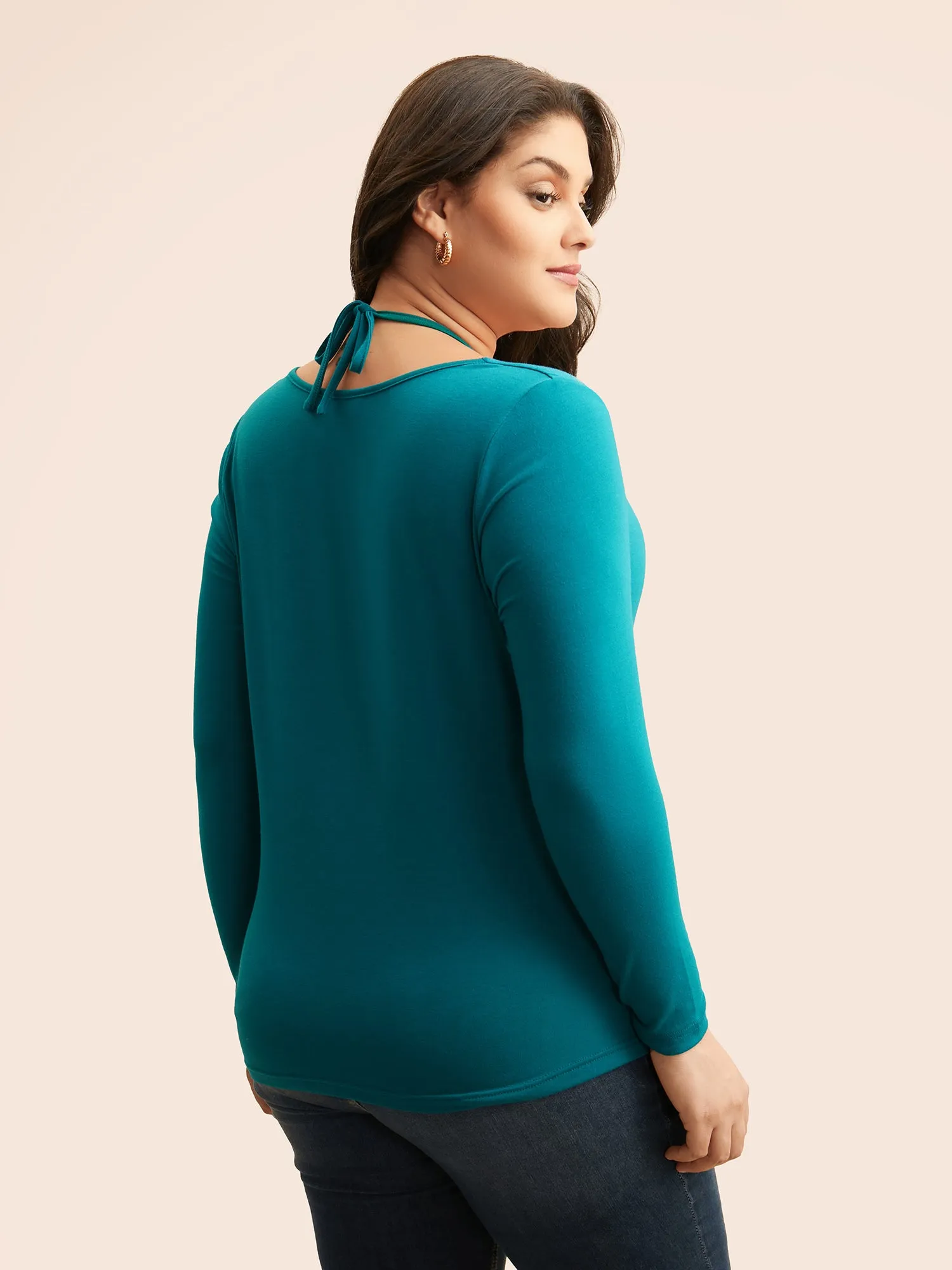 Solid Ruched Tie Knot T-shirt sold by Bloomchic product image thumbnail 2