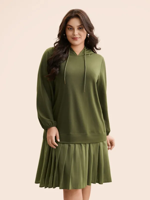 Patchwork Pleated Hooded Drawstring Dress sold by Bloomchic