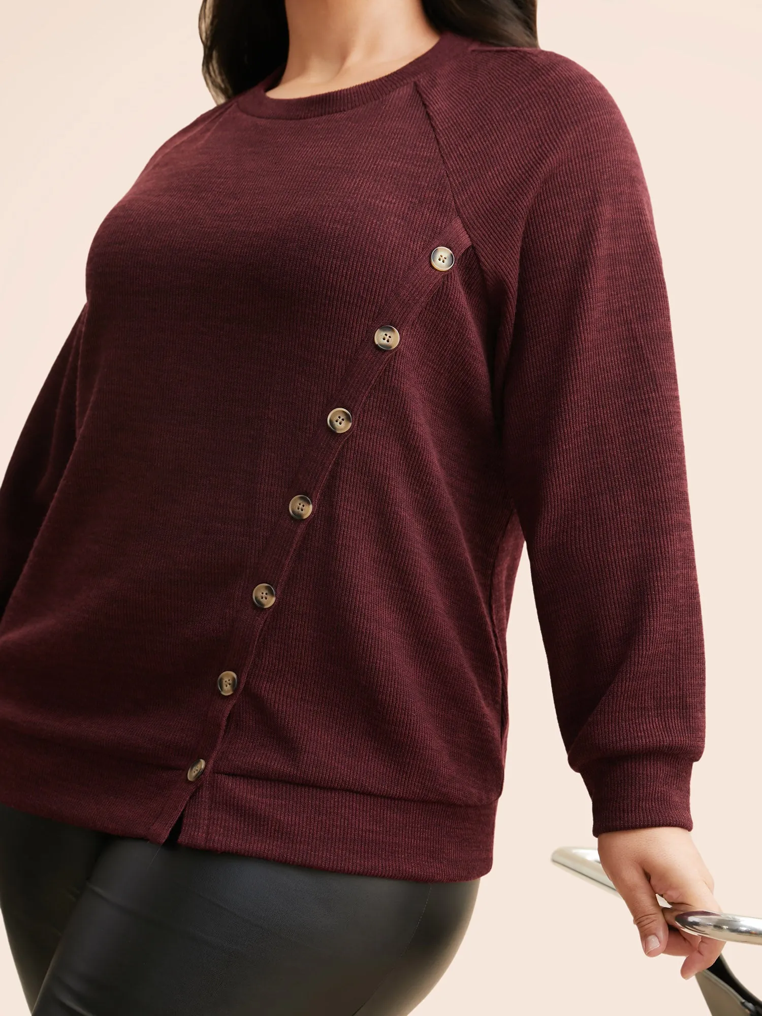 Split Front Button Detail Raglan Sleeve Sweatshirt sold by Bloomchic product image thumbnail 5