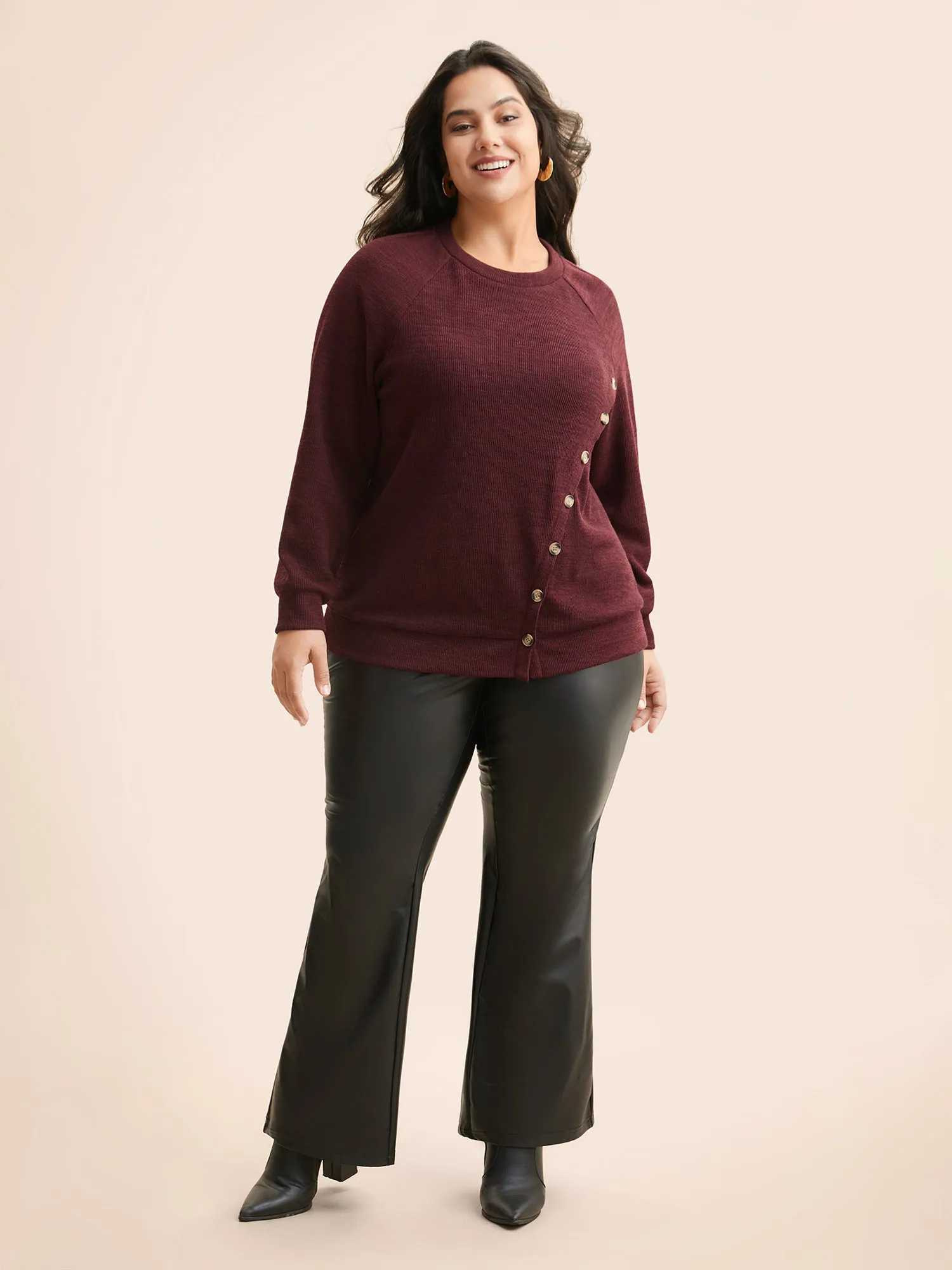 Split Front Button Detail Raglan Sleeve Sweatshirt sold by Bloomchic product image thumbnail 4