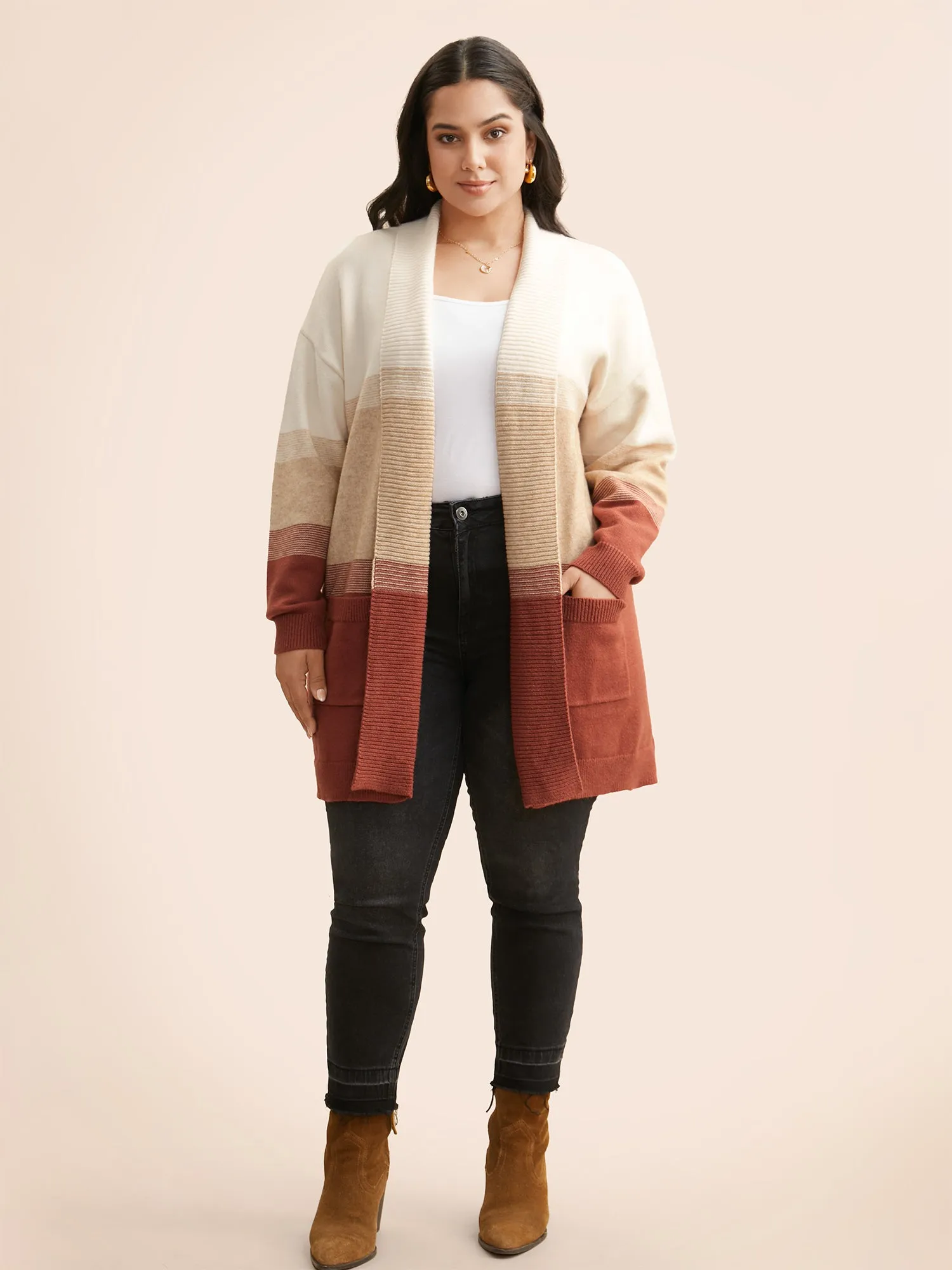 Ombre Contrast Drop Shoulder Cardigan sold by Bloomchic product image thumbnail 3