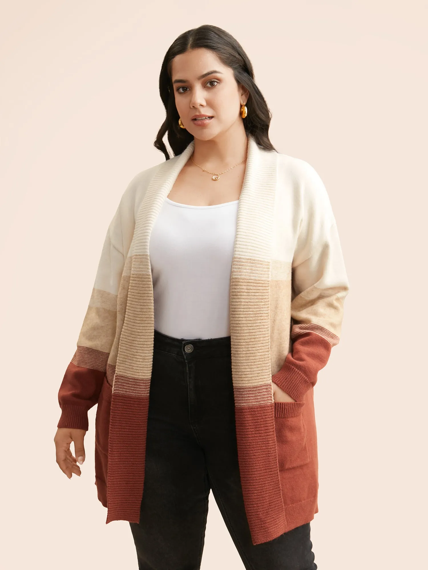 Ombre Contrast Drop Shoulder Cardigan sold by Bloomchic
