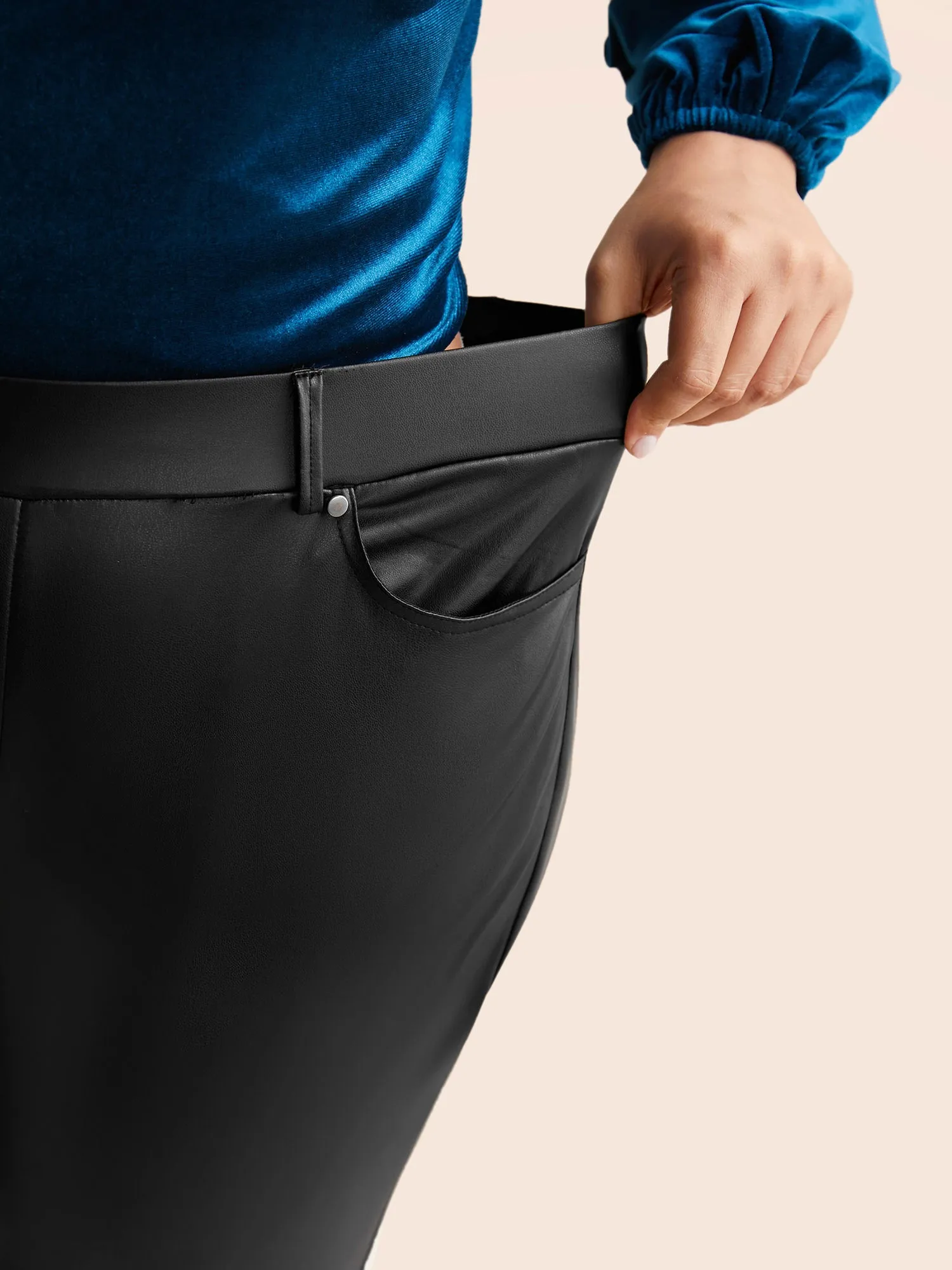 PU Leather Button Detail Mid Rise Pants sold by Bloomchic product image thumbnail 5