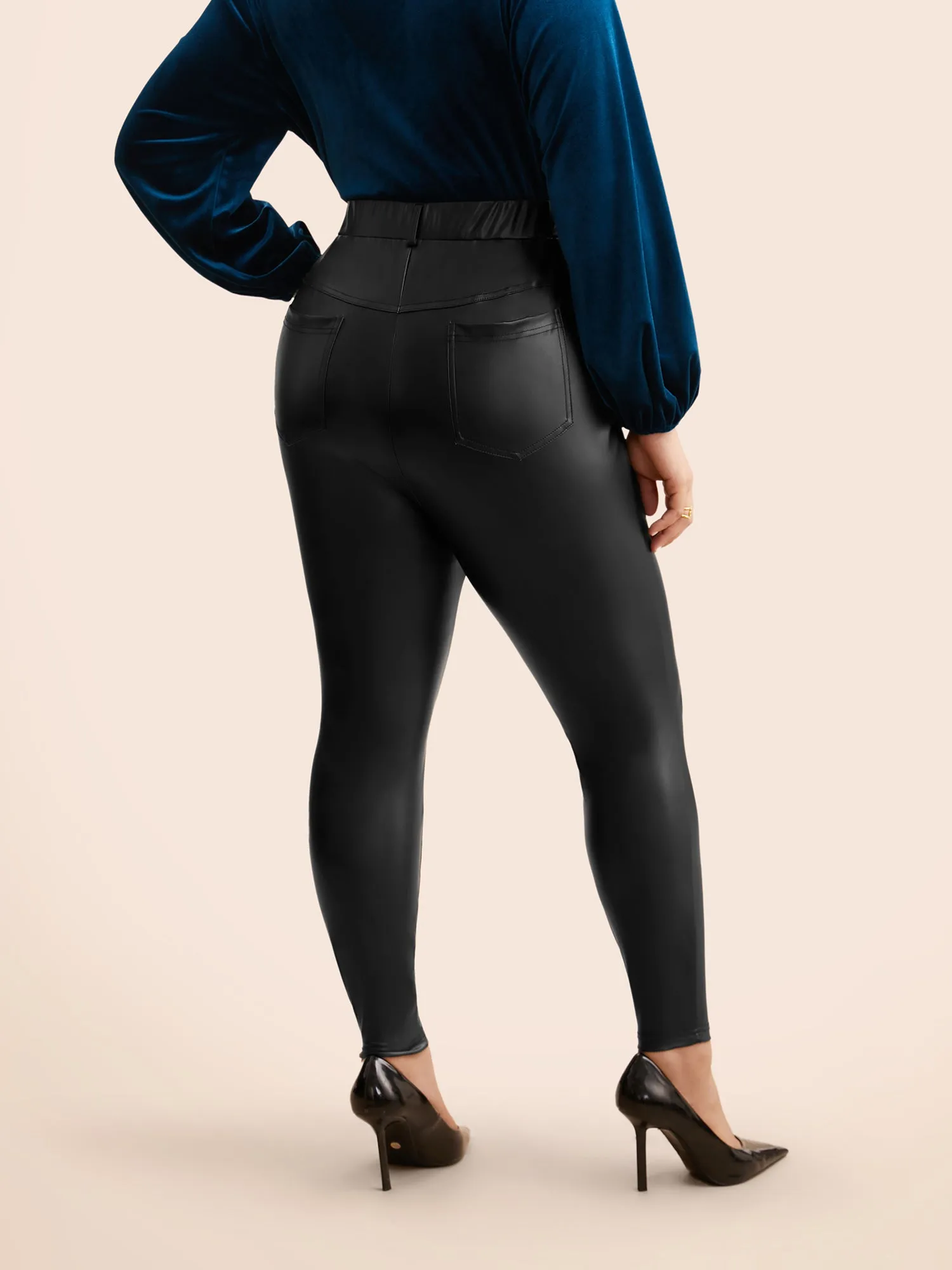 PU Leather Button Detail Mid Rise Pants sold by Bloomchic product image thumbnail 3