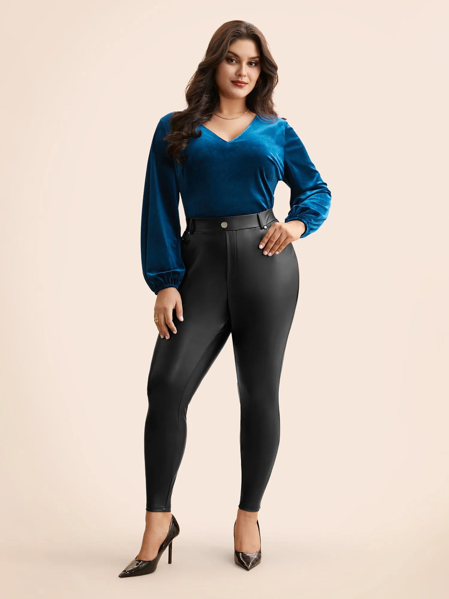 PU Leather Button Detail Mid Rise Pants sold by Bloomchic product image thumbnail 4