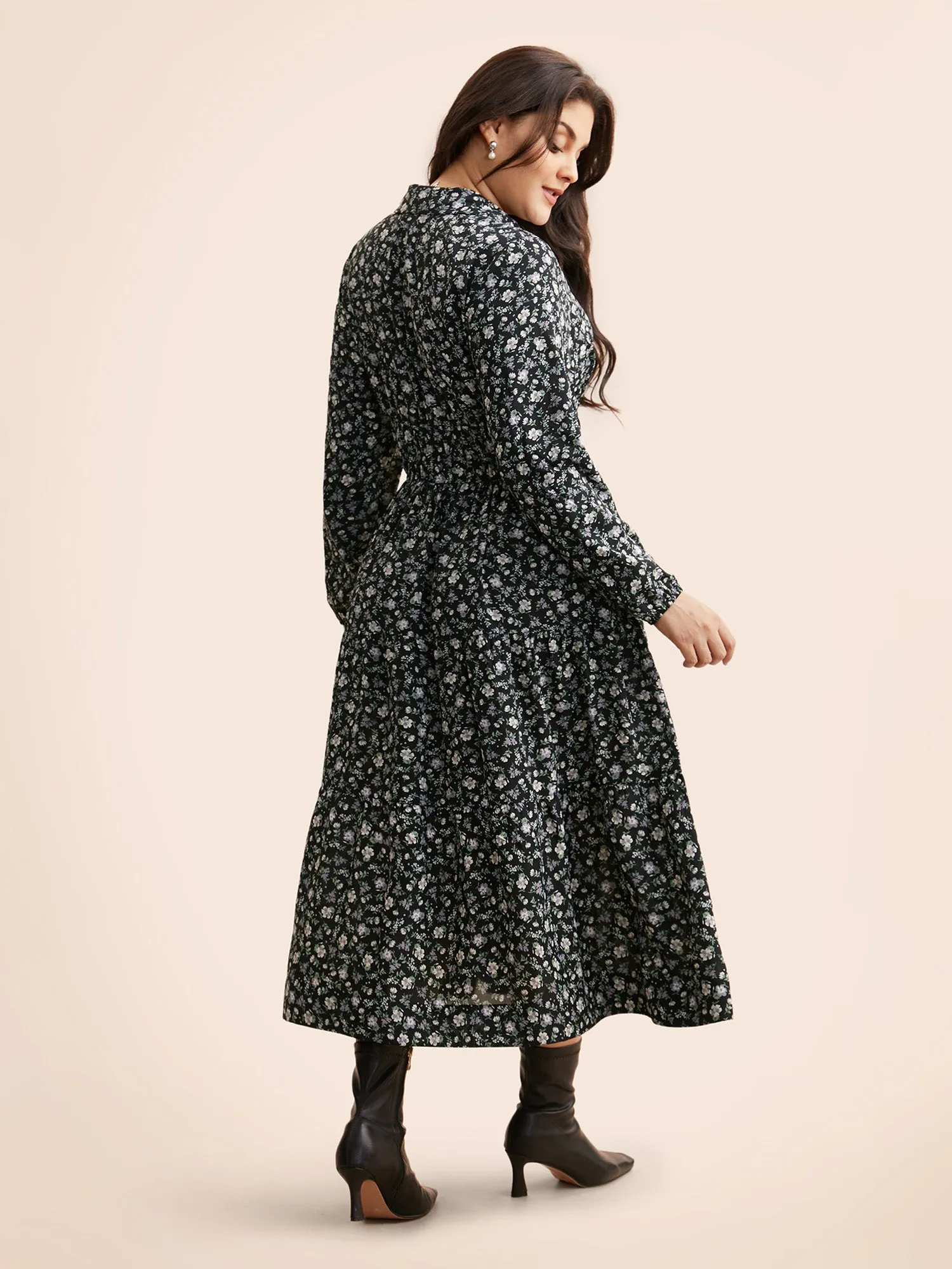 Shirt Collar Ditsy Floral Shirred Dress sold by Bloomchic product image thumbnail 4