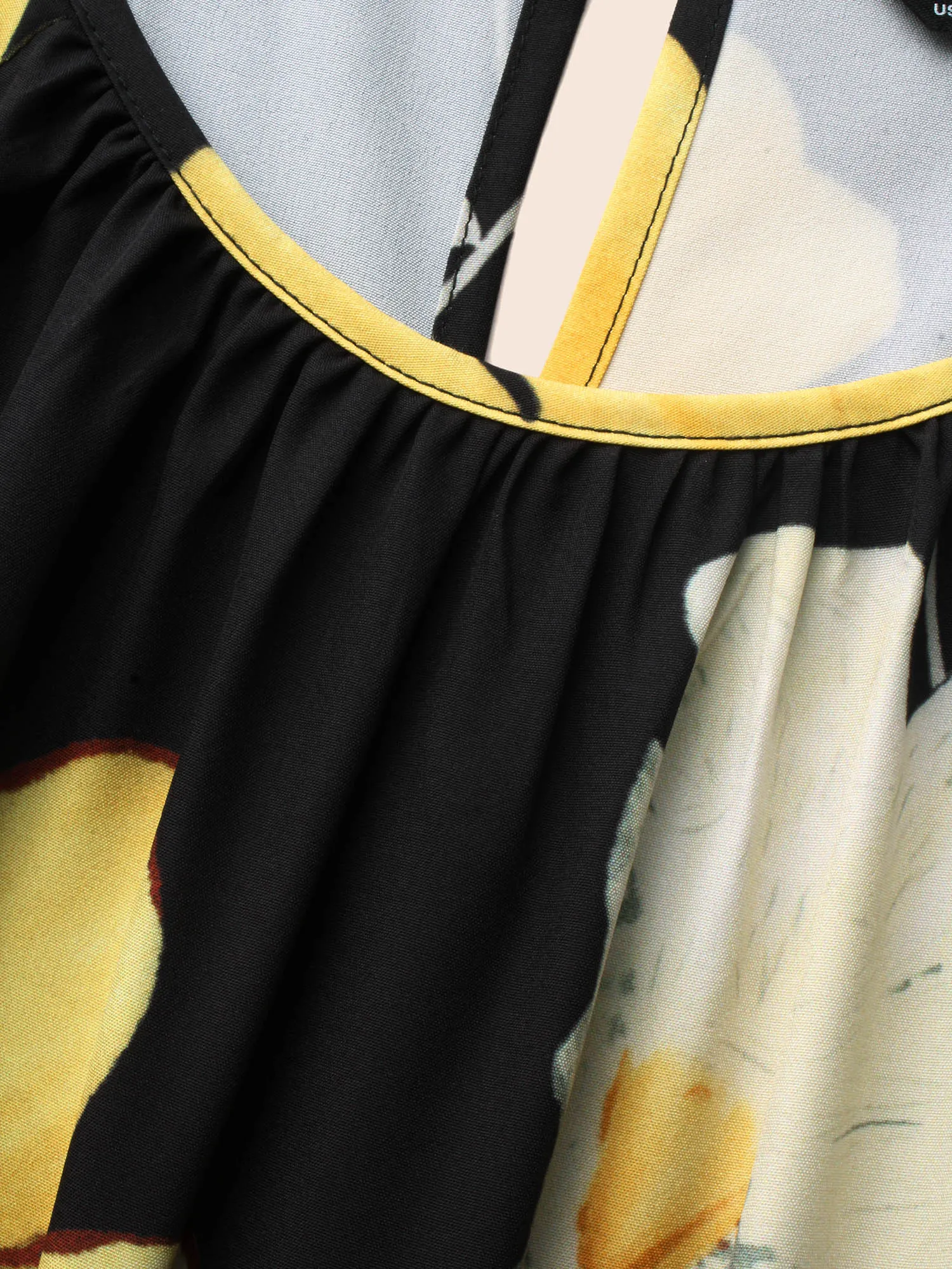 Floral Round Neck Gathered Belted Dress sold by Bloomchic product image thumbnail 5