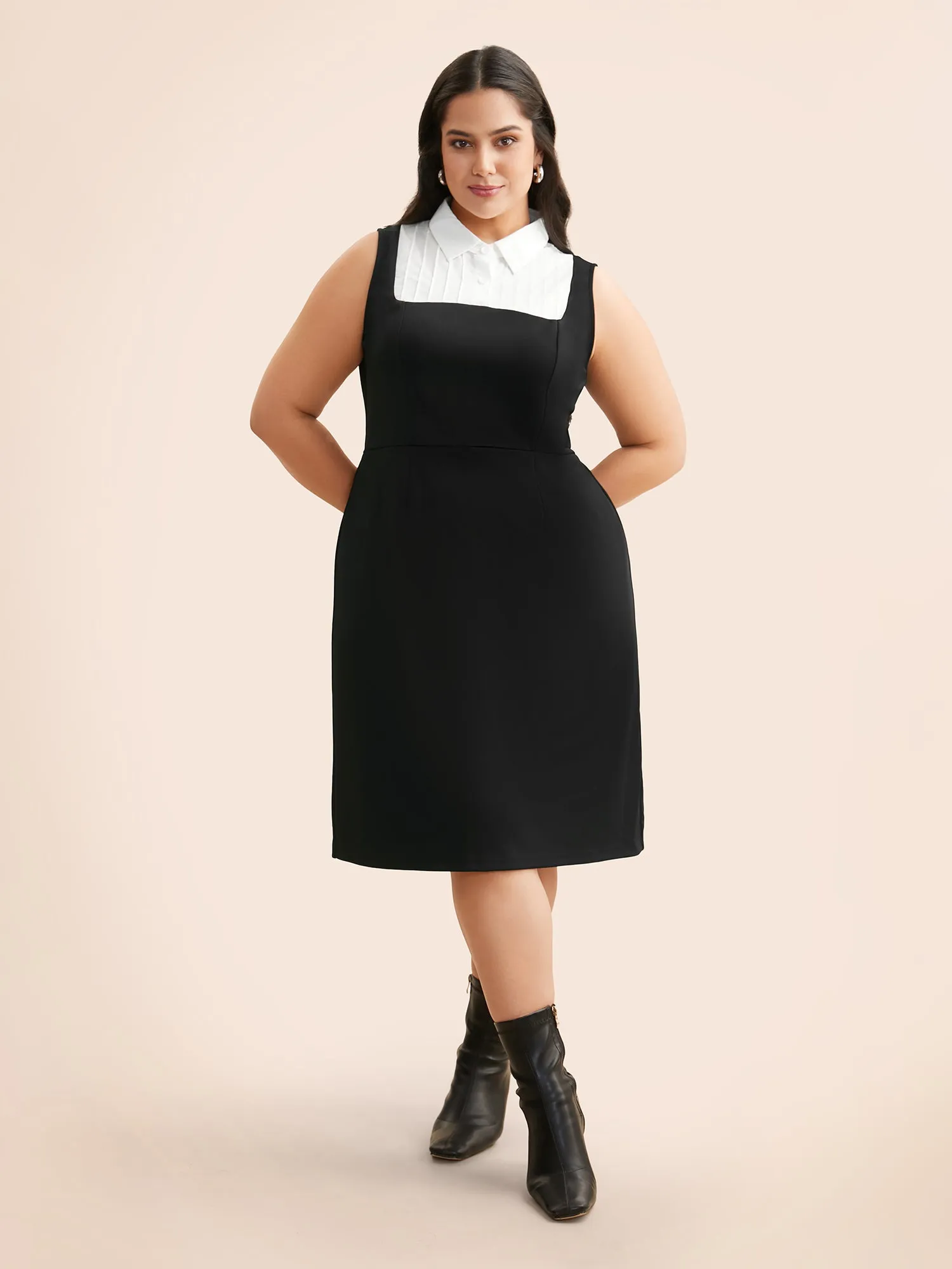 Contrast Patchwork Tucked Seam Sleeveless Dress sold by Bloomchic product image thumbnail 2