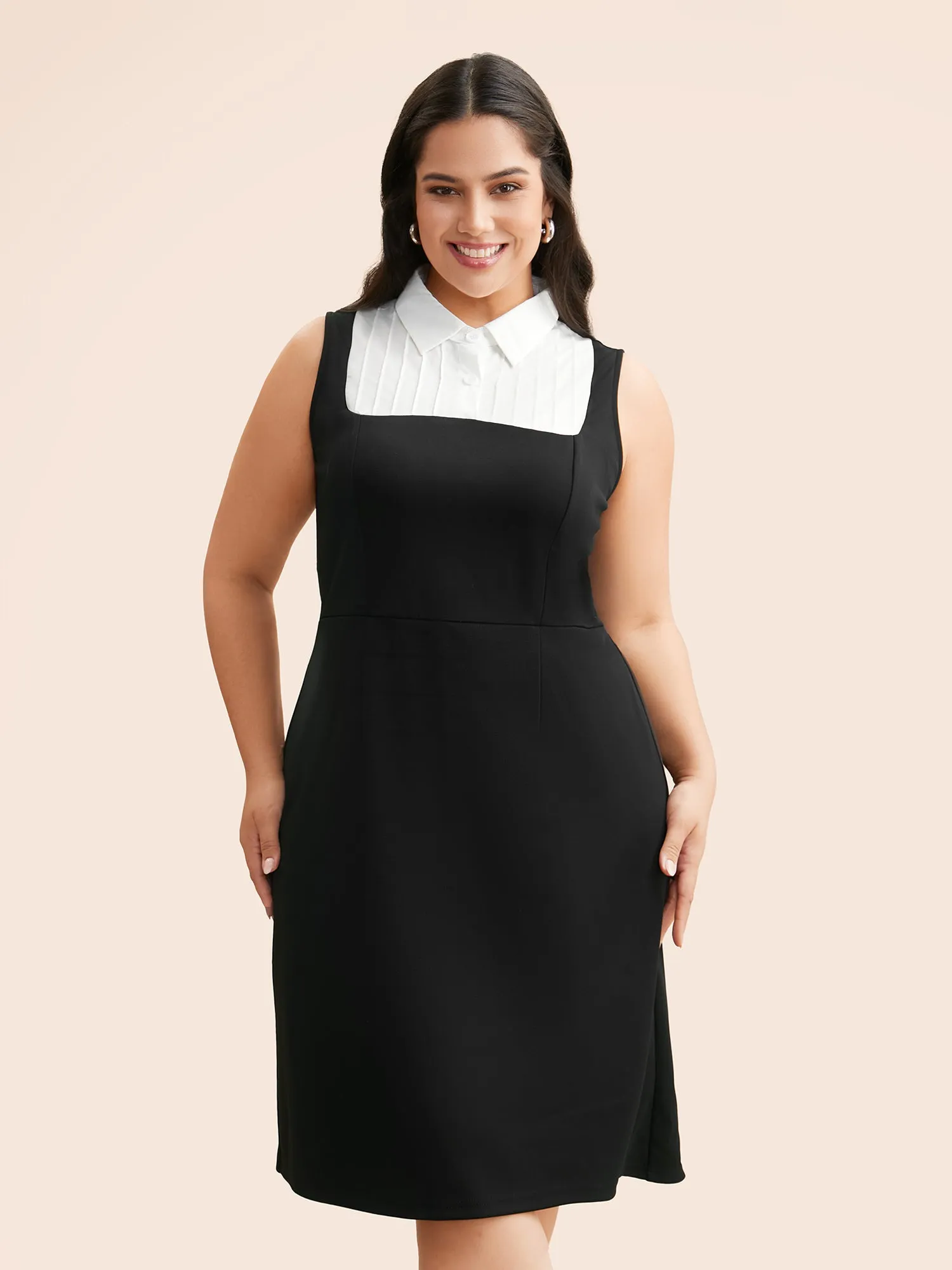 Contrast Patchwork Tucked Seam Sleeveless Dress sold by Bloomchic