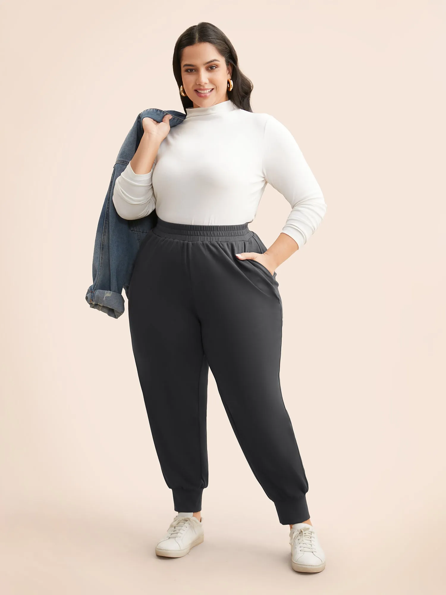 Solid Elastic Waist Carrot Pants sold by Bloomchic product image thumbnail 2