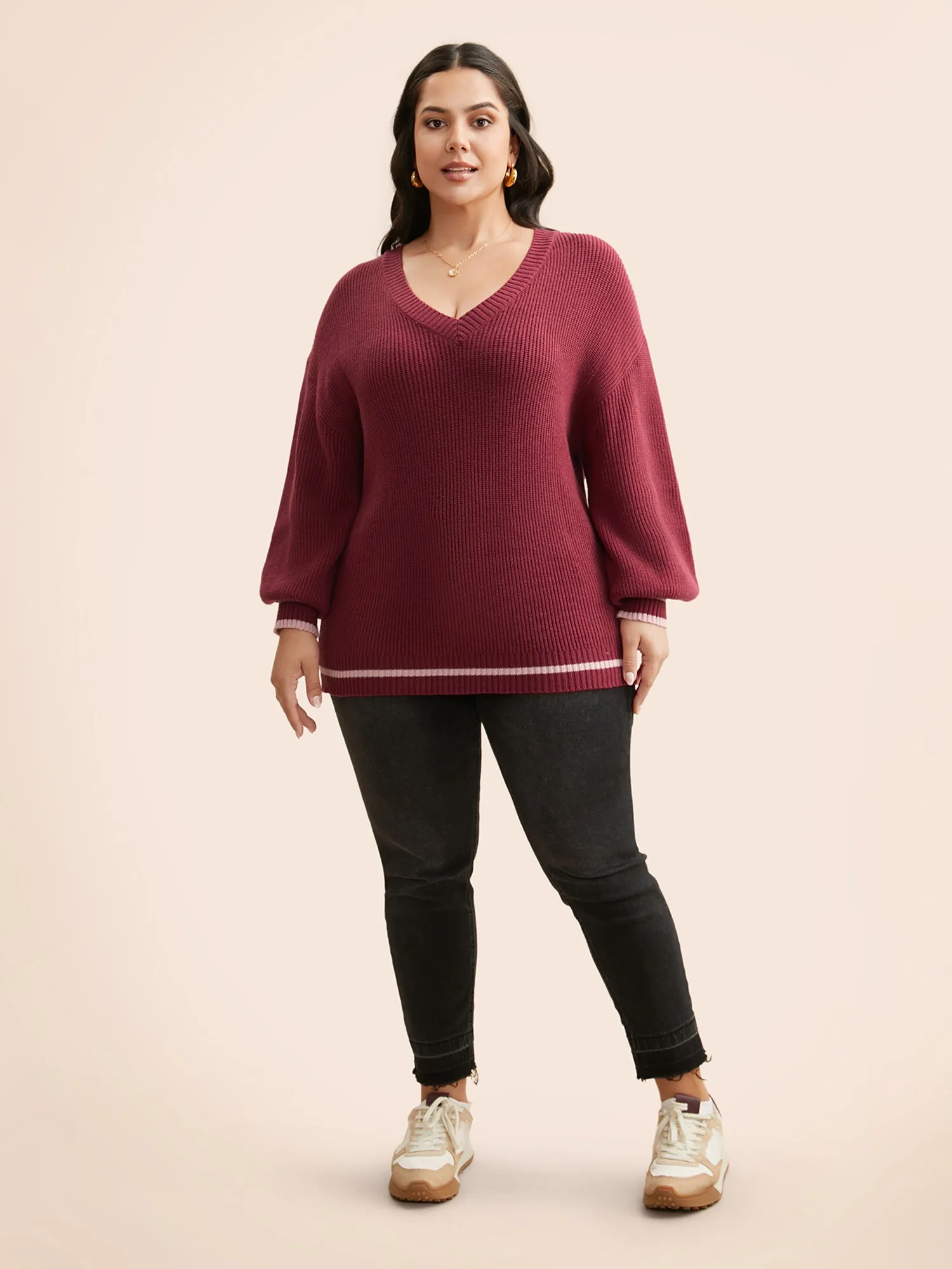 Supersoft Essentials V Neck Contrast Trim Pullover sold by Bloomchic product image thumbnail 3