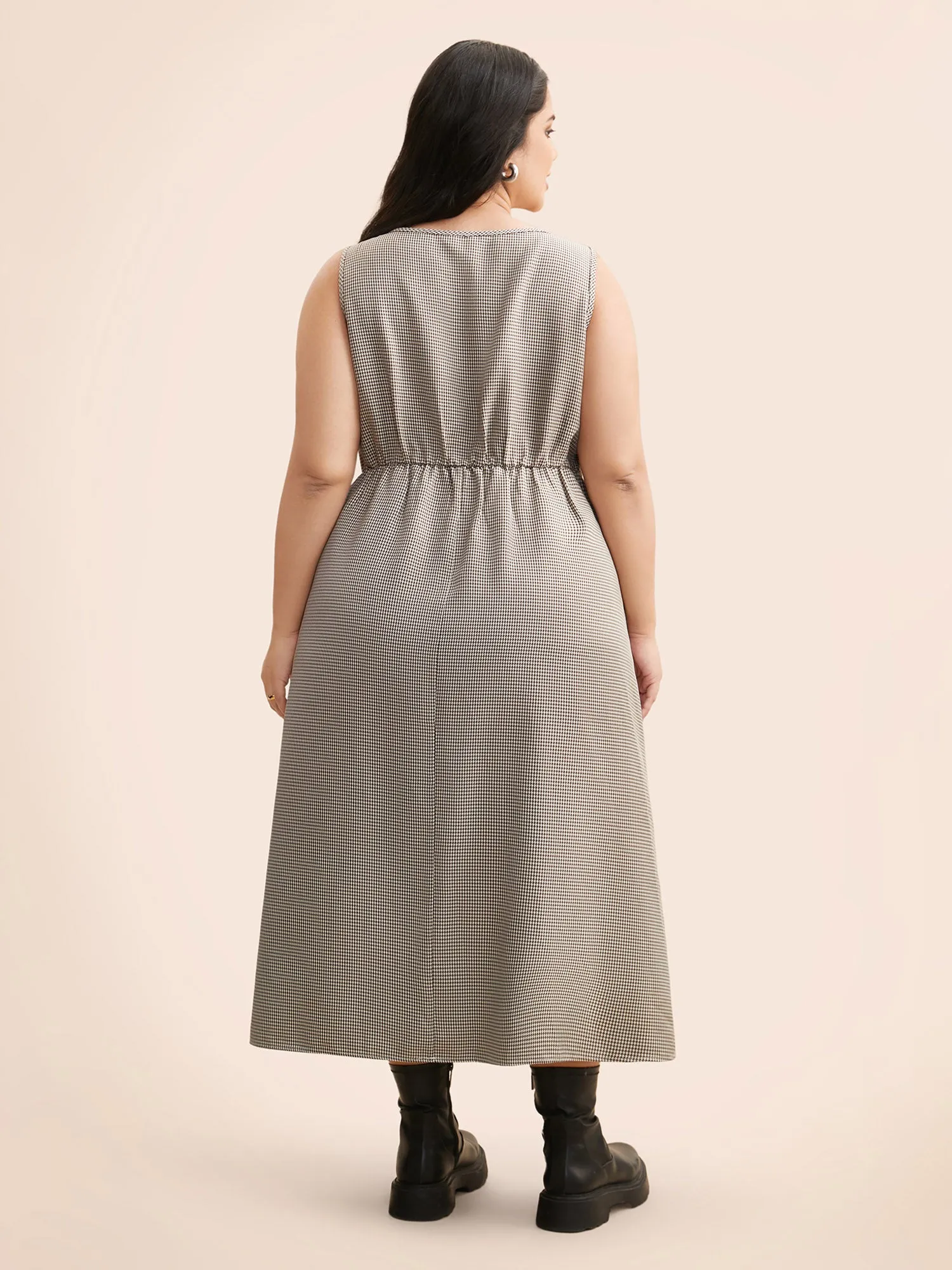 Square Neck Houndstooth Elastic Waist Dress sold by Bloomchic product image thumbnail 4