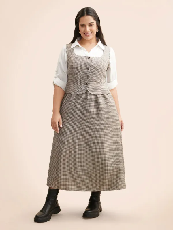 Square Neck Houndstooth Elastic Waist Dress sold by Bloomchic