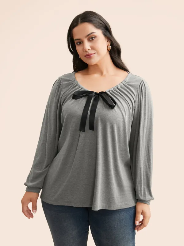 Tie Knot Gathered Lantern Sleeve T-shirt sold by Bloomchic