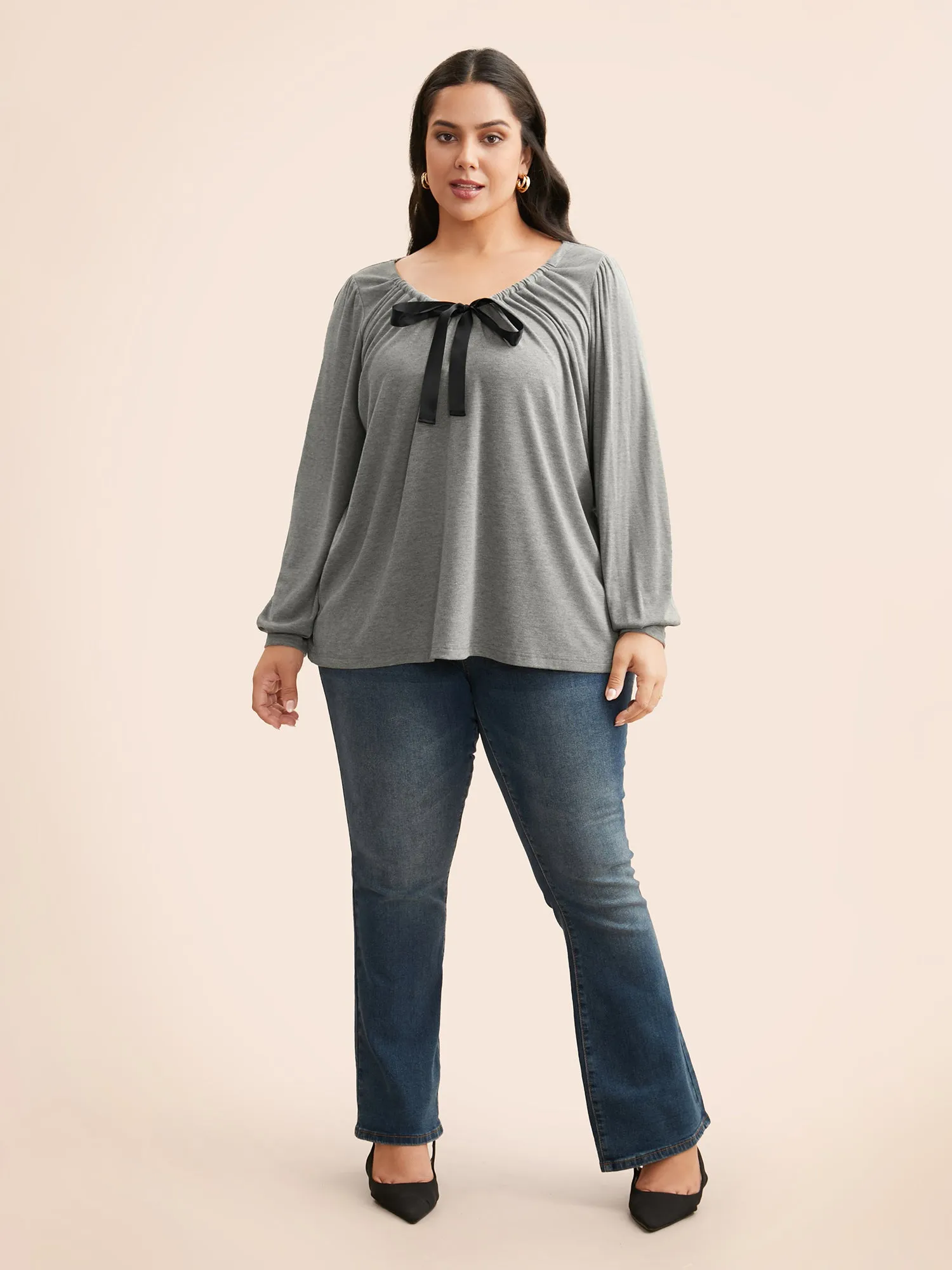 Tie Knot Gathered Lantern Sleeve T-shirt sold by Bloomchic product image thumbnail 2