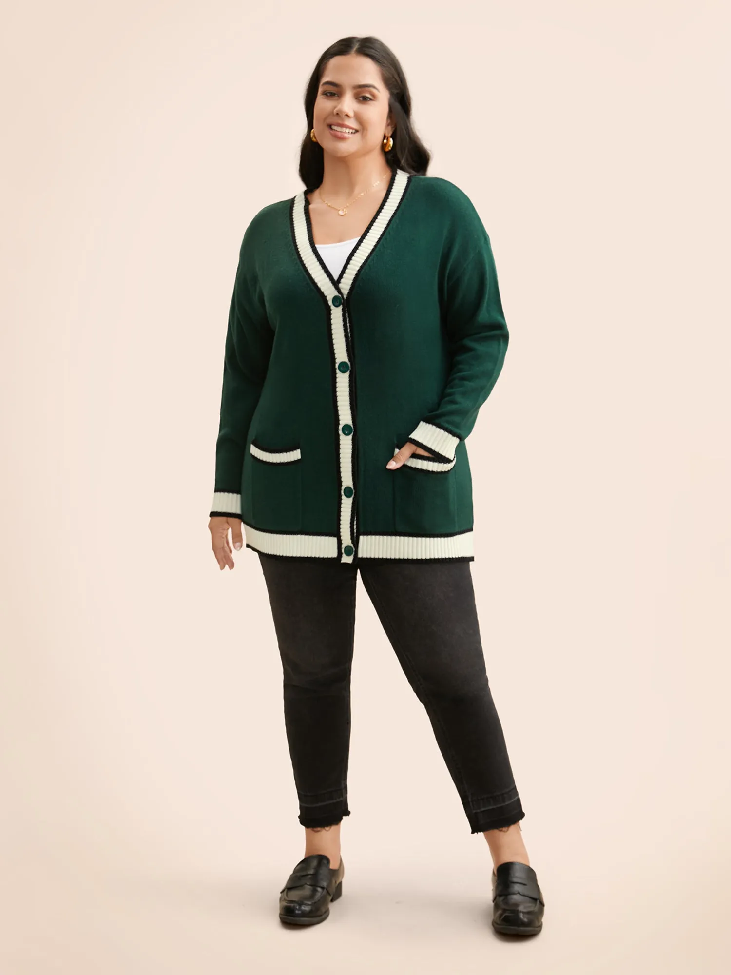 Contrast Trim Button Up Pocket Cardigan sold by Bloomchic product image thumbnail 3