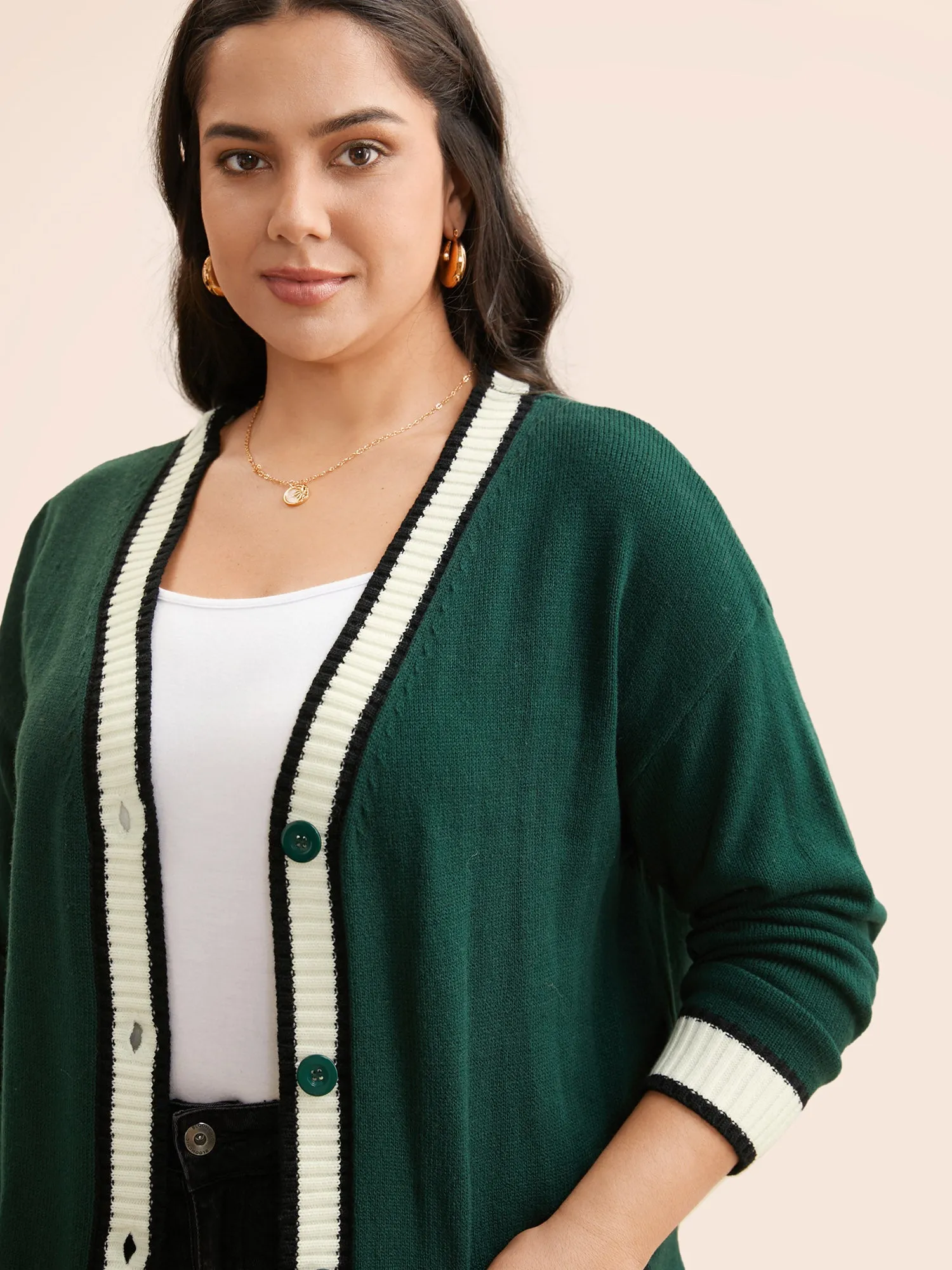Contrast Trim Button Up Pocket Cardigan sold by Bloomchic product image thumbnail 4