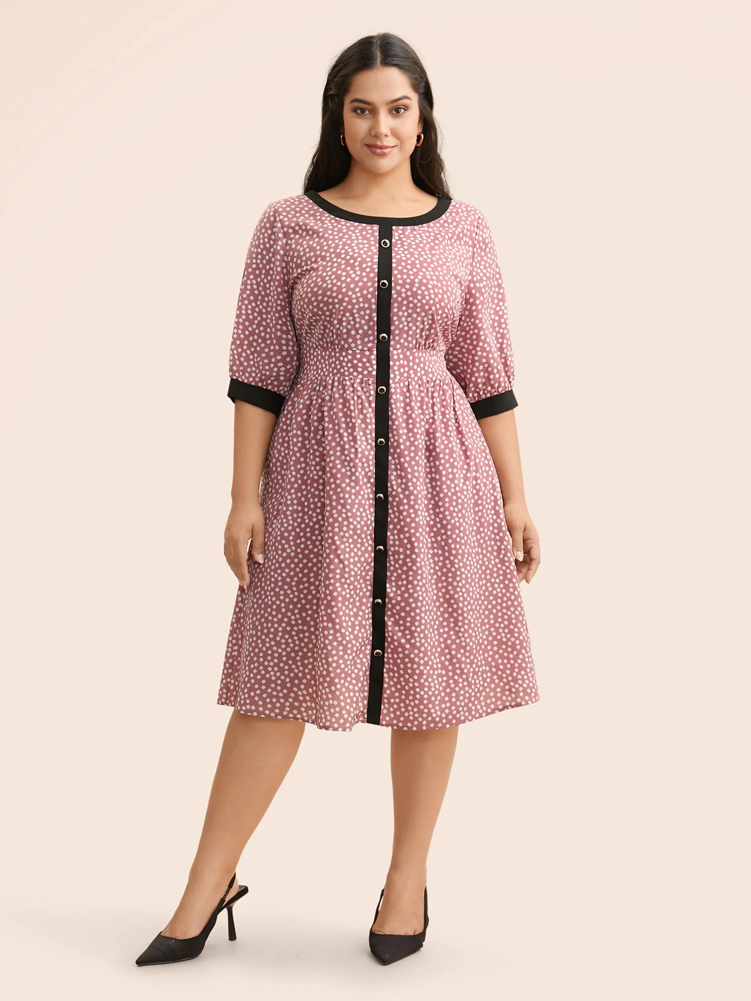 Ditsy Floral Contrast Trim Button Detail Dress sold by Bloomchic product image thumbnail 3