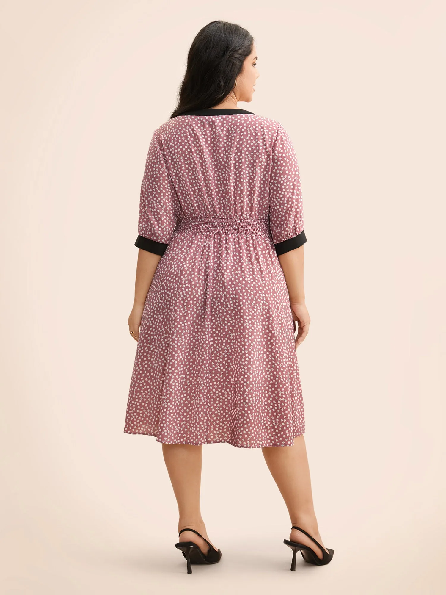 Ditsy Floral Contrast Trim Button Detail Dress sold by Bloomchic product image thumbnail 4