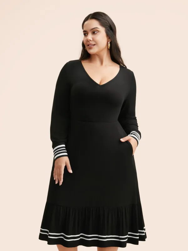V Neck Contrast Striped Dress sold by Bloomchic
