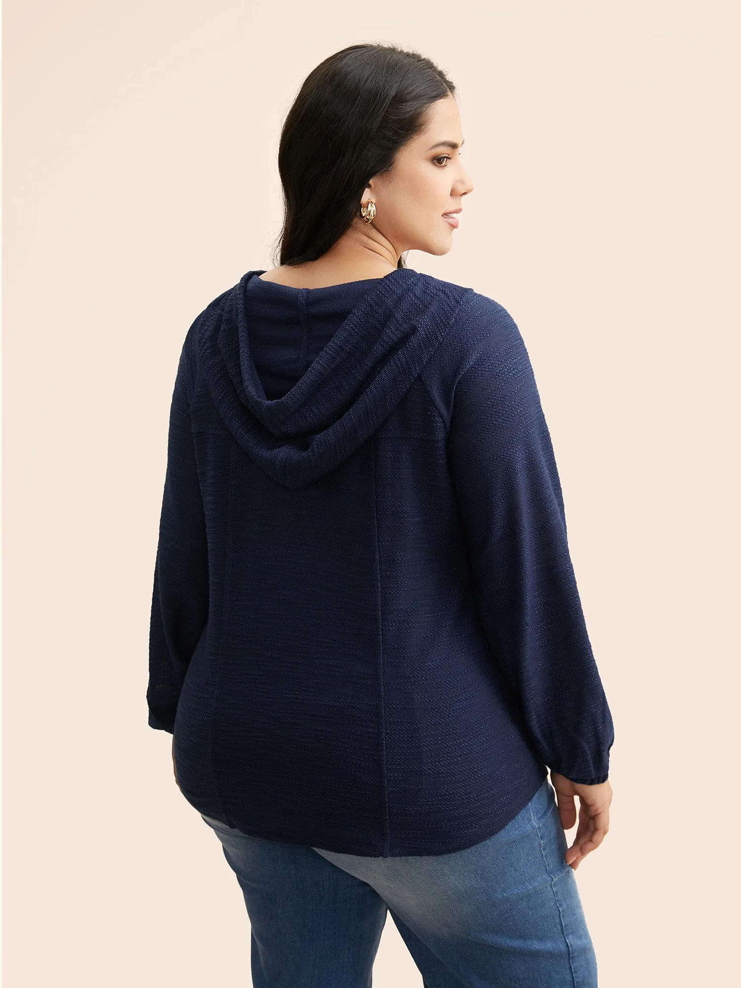 Texture Drawstring Pocket Hooded Sweatshirt sold by Bloomchic product image thumbnail 2