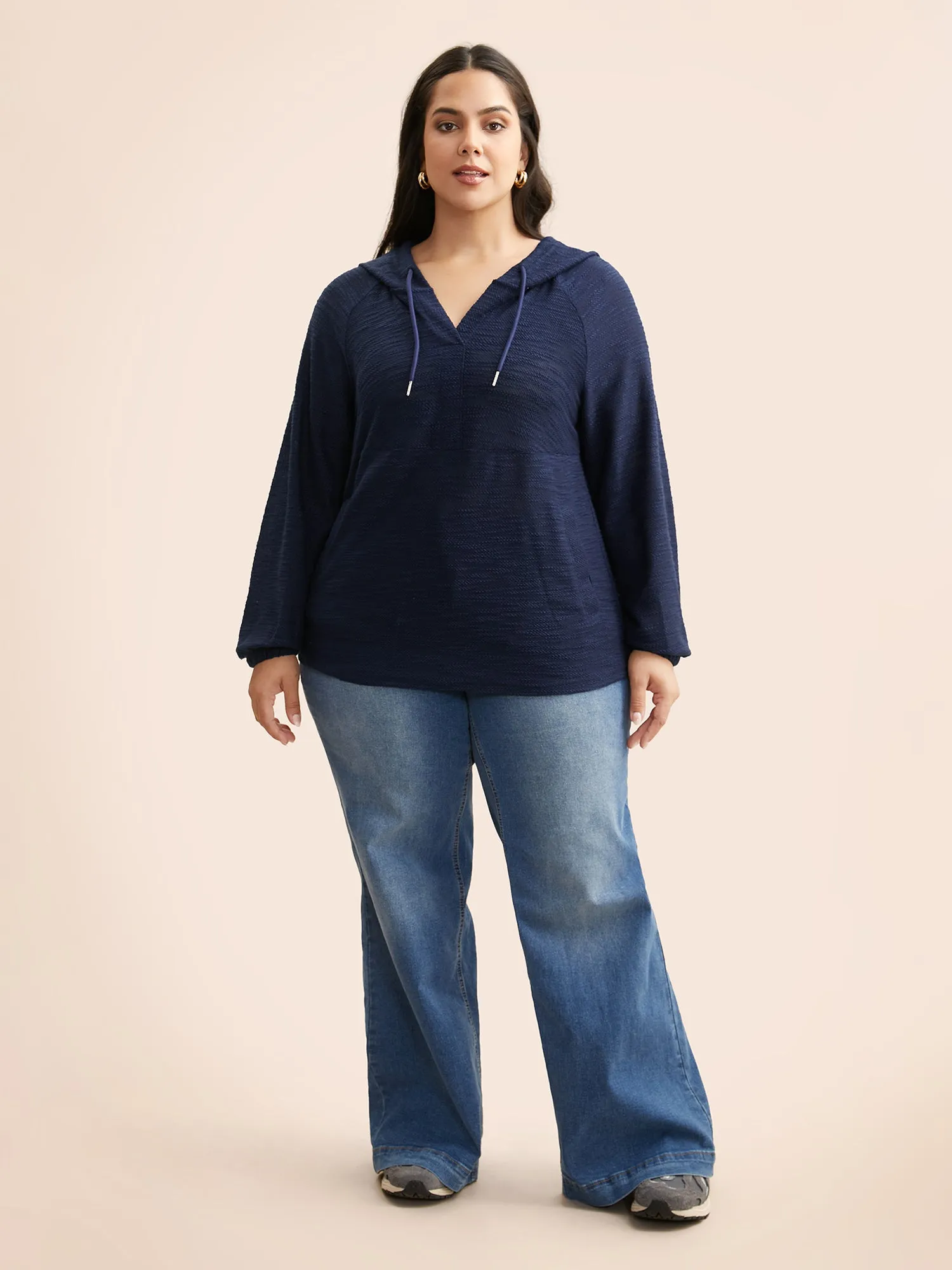 Texture Drawstring Pocket Hooded Sweatshirt sold by Bloomchic product image thumbnail 4