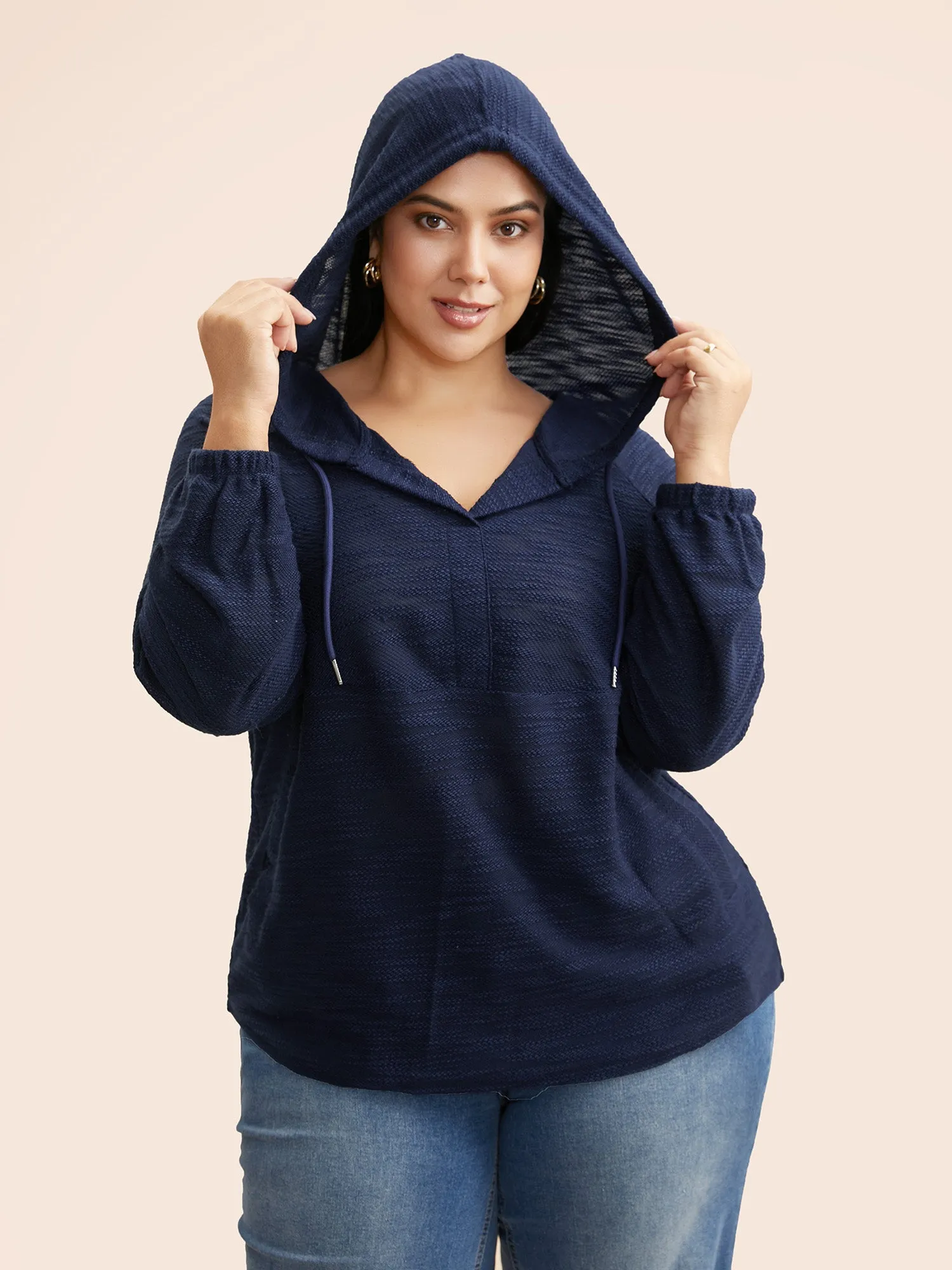 Texture Drawstring Pocket Hooded Sweatshirt sold by Bloomchic product image thumbnail 3