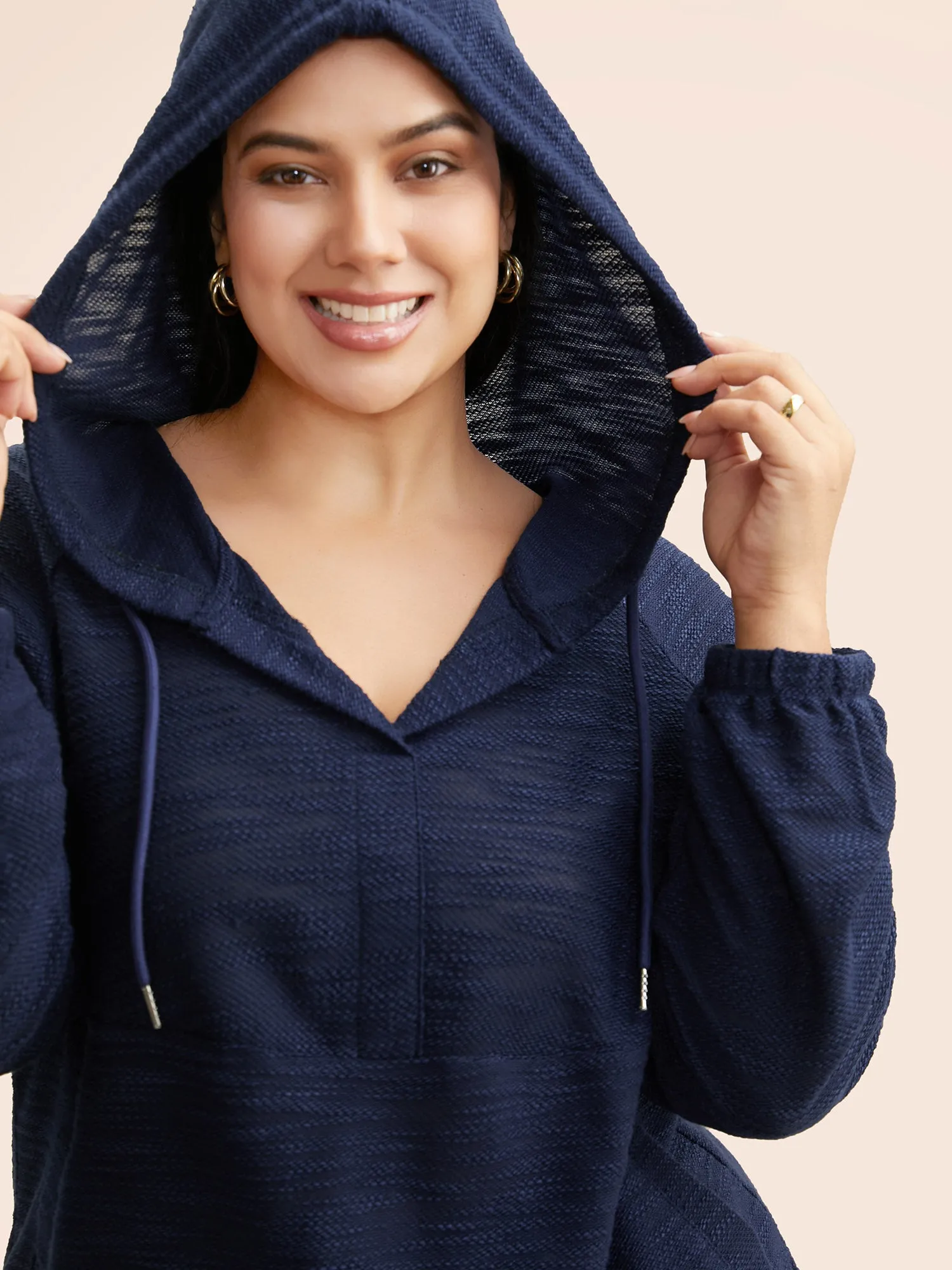 Texture Drawstring Pocket Hooded Sweatshirt sold by Bloomchic product image thumbnail 5