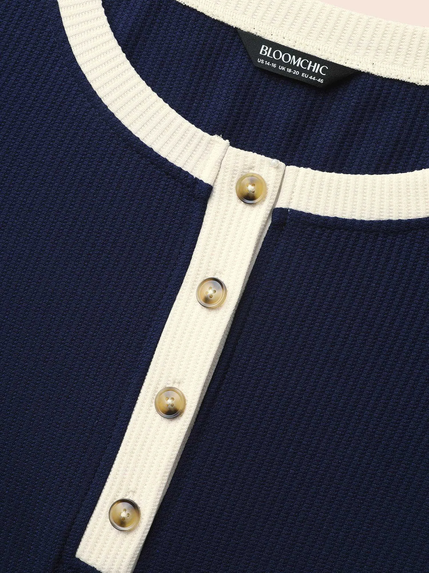 Contrast Patchwork Texture Button Up T-shirt sold by Bloomchic product image thumbnail 5