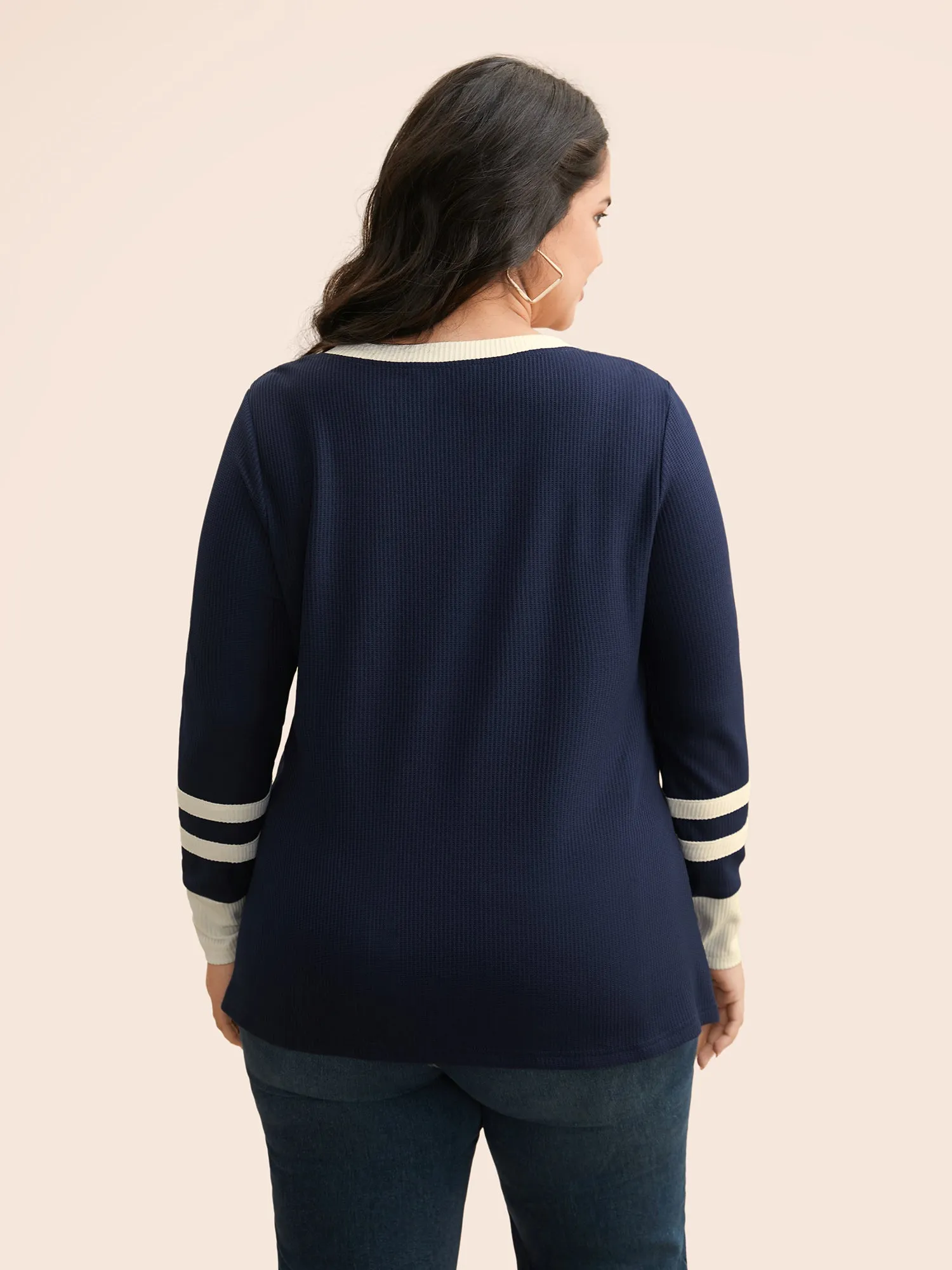 Contrast Patchwork Texture Button Up T-shirt sold by Bloomchic product image thumbnail 4