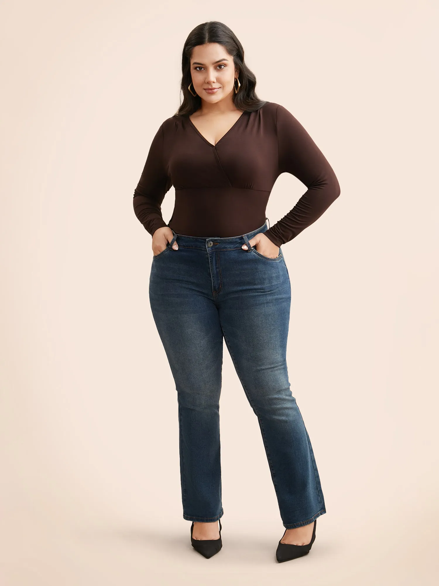 Plain Overlap Collar Pleated T-shirt sold by Bloomchic product image thumbnail 4