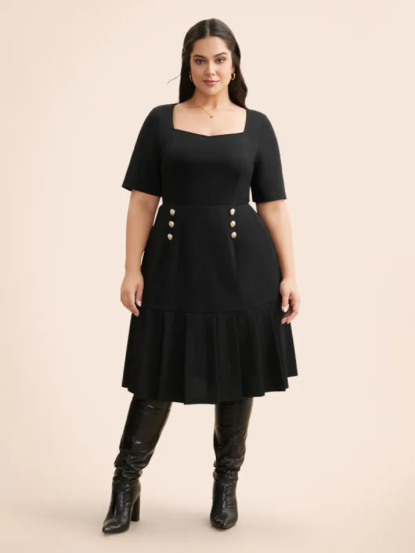 Heart Neckline Metal Detail Midi Dress sold by Bloomchic