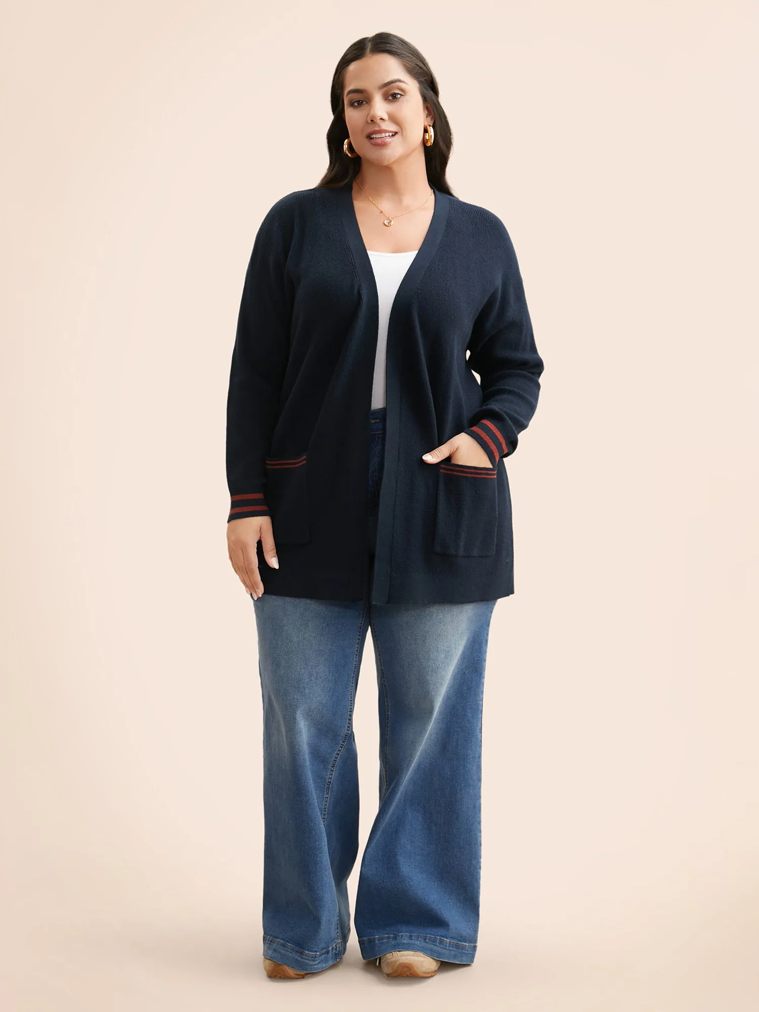 Supersoft Essentials Contrast Striped Kimono Collar Cardigan sold by Bloomchic product image thumbnail 4