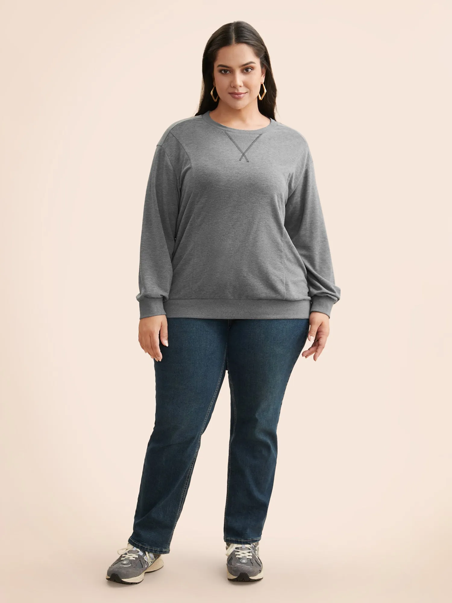 Round Neck Stitch Slightly Stretchy Sweatshirt sold by Bloomchic product image thumbnail 3