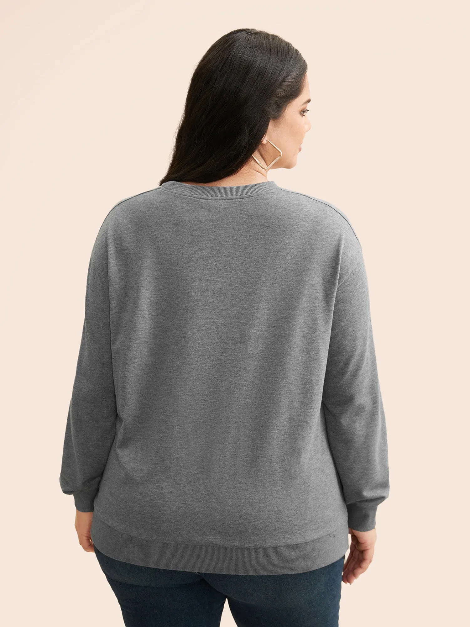 Round Neck Stitch Slightly Stretchy Sweatshirt sold by Bloomchic product image thumbnail 2