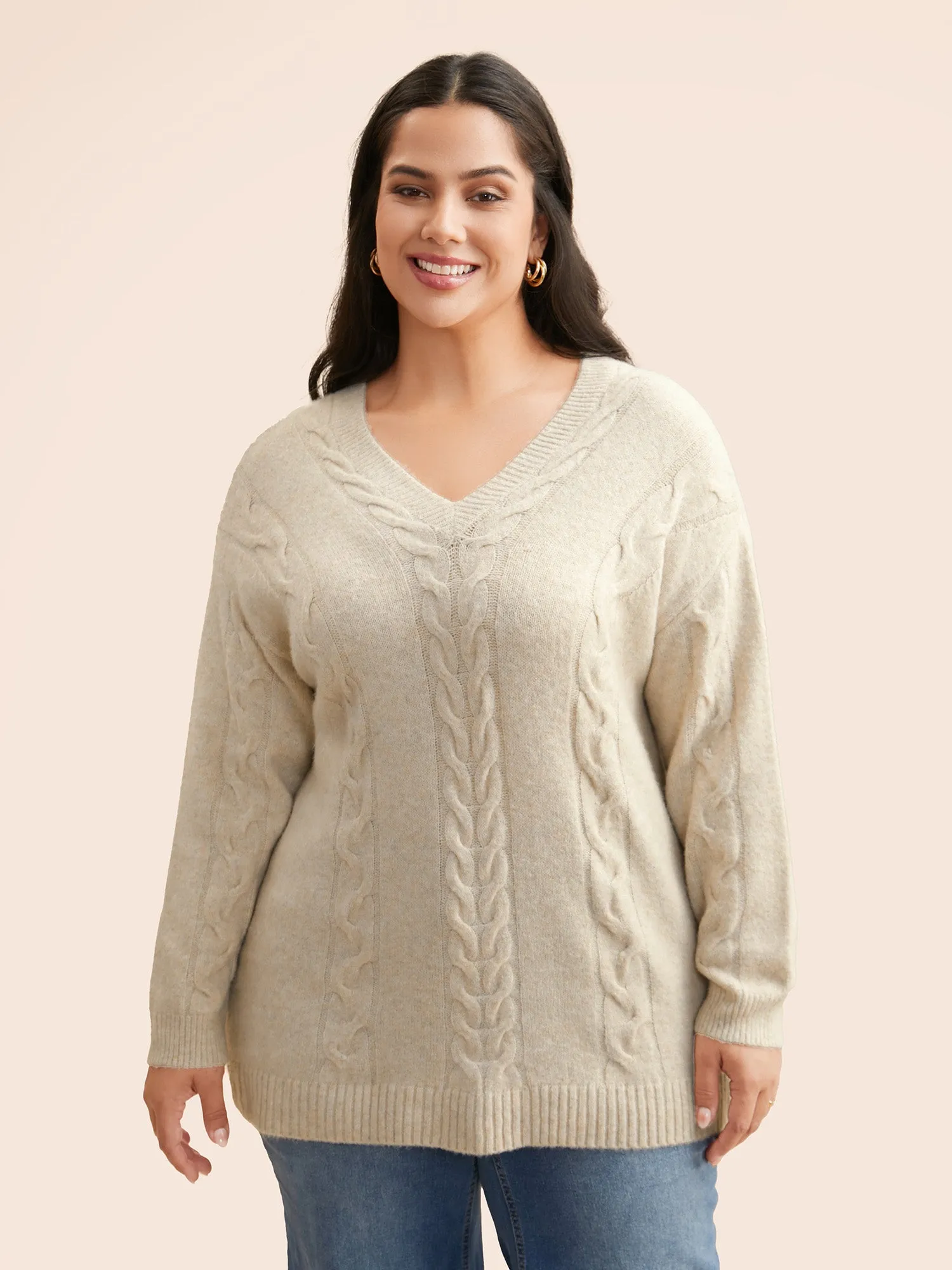 Supersoft Essentials Solid Cable Knit Puff Sleeve Pullover sold by Bloomchic