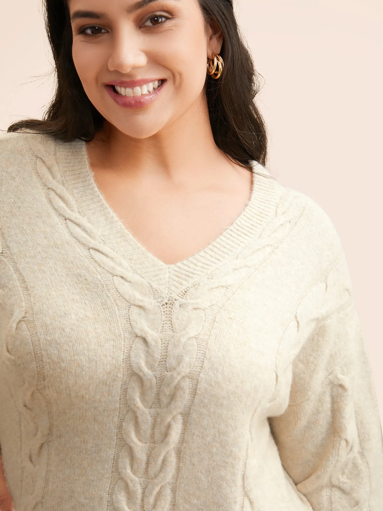 Supersoft Essentials Solid Cable Knit Puff Sleeve Pullover sold by Bloomchic product image thumbnail 5