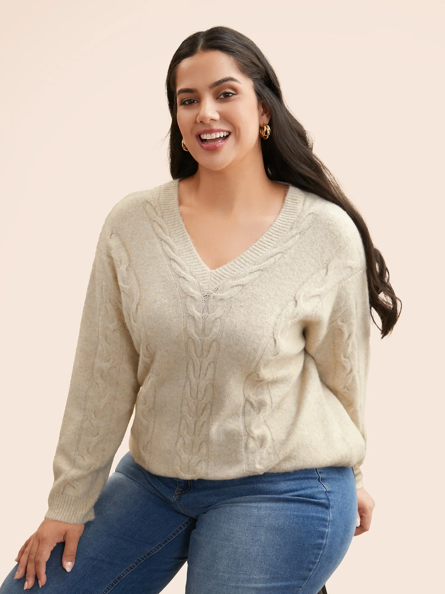 Supersoft Essentials Solid Cable Knit Puff Sleeve Pullover sold by Bloomchic product image thumbnail 4