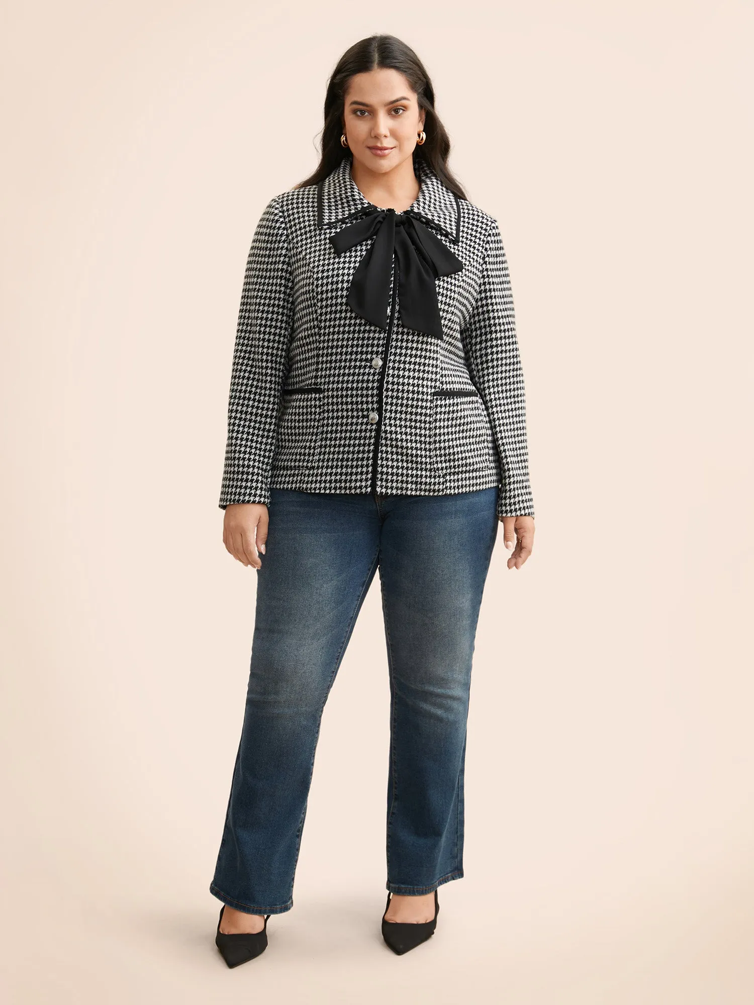 Houndstooth Tie Knot Woven Ribbon Jacket sold by Bloomchic product image thumbnail 2